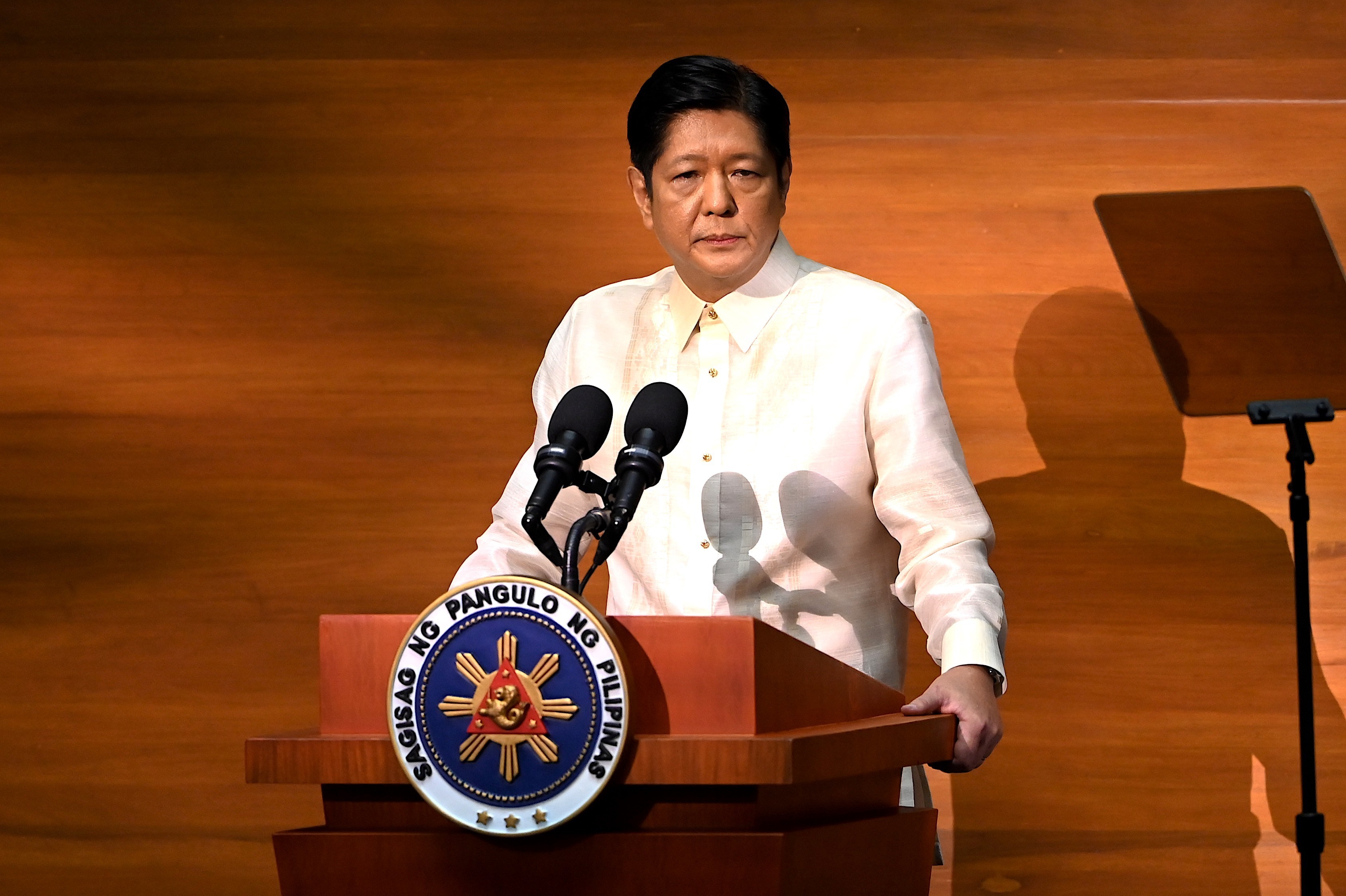 Philippine President Ferdinand Marcos Jr., delivers his first state of the nation address in, Quezon city, Philippines, Monday, July 25, 2022. Marcos Jr. delivered his first State of the Nation address Monday with momentum from his landslide election victory, but he's hamstrung by history as an ousted dictator’s son and daunting economic headwinds.