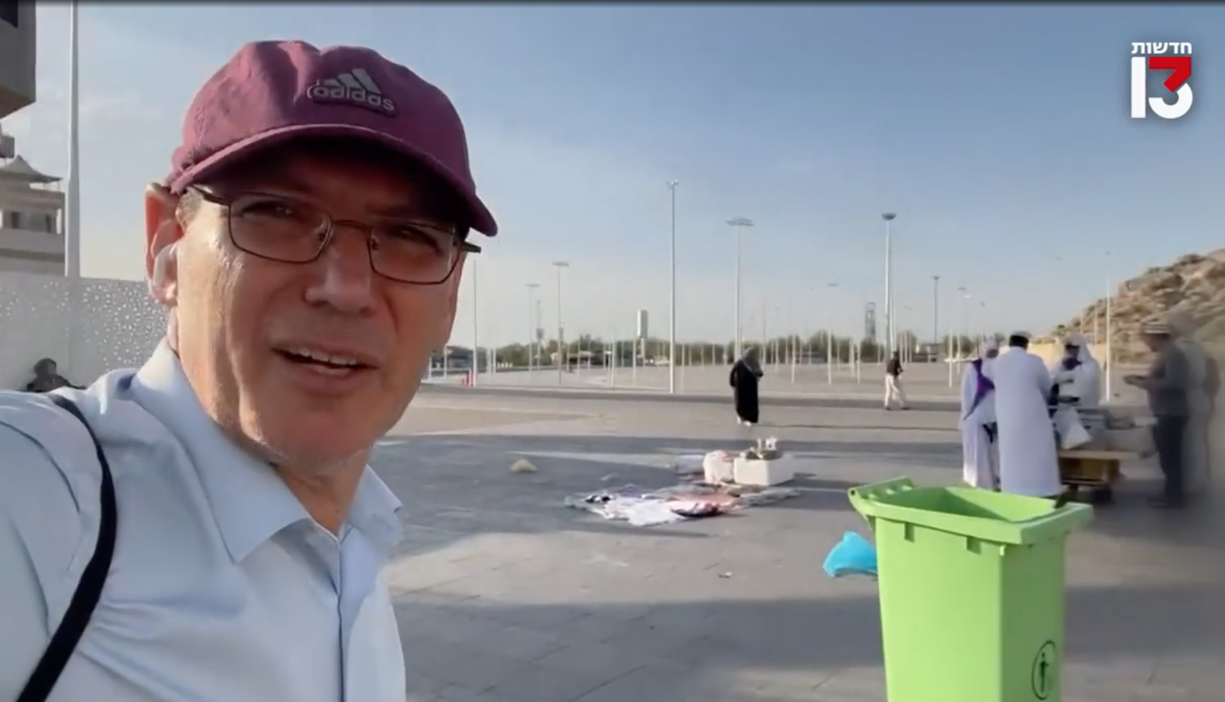 Screenshot from Israel's Channel 13 shows reporter Gil Tamary as he traveled to Mecca in Saudi Arabia.