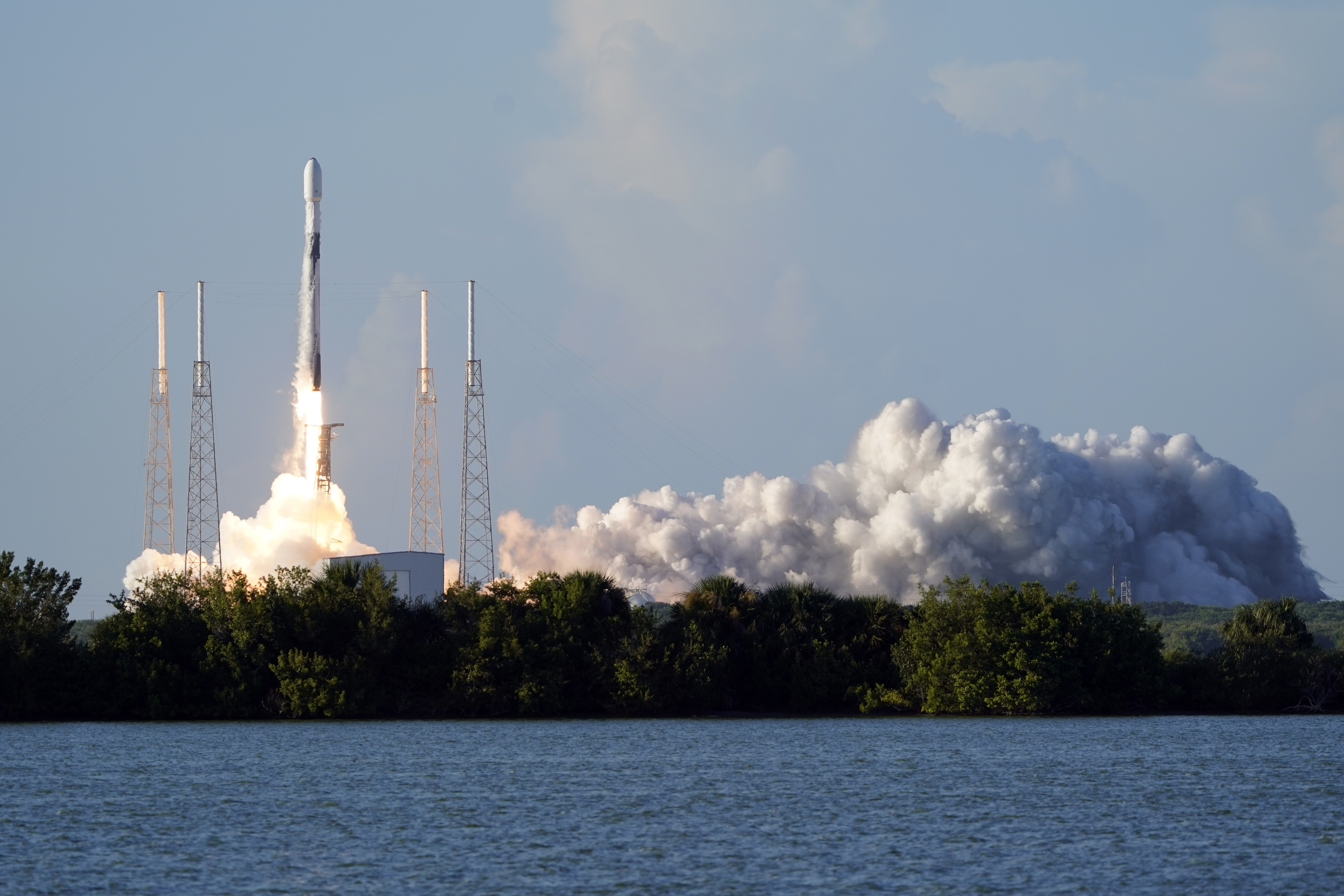 A SpaceX Falcon 9 rocket, with the Korea Pathfinder Lunar Orbiter, or KPLO, lifts off from launch complex 40 at Cape Canaveral