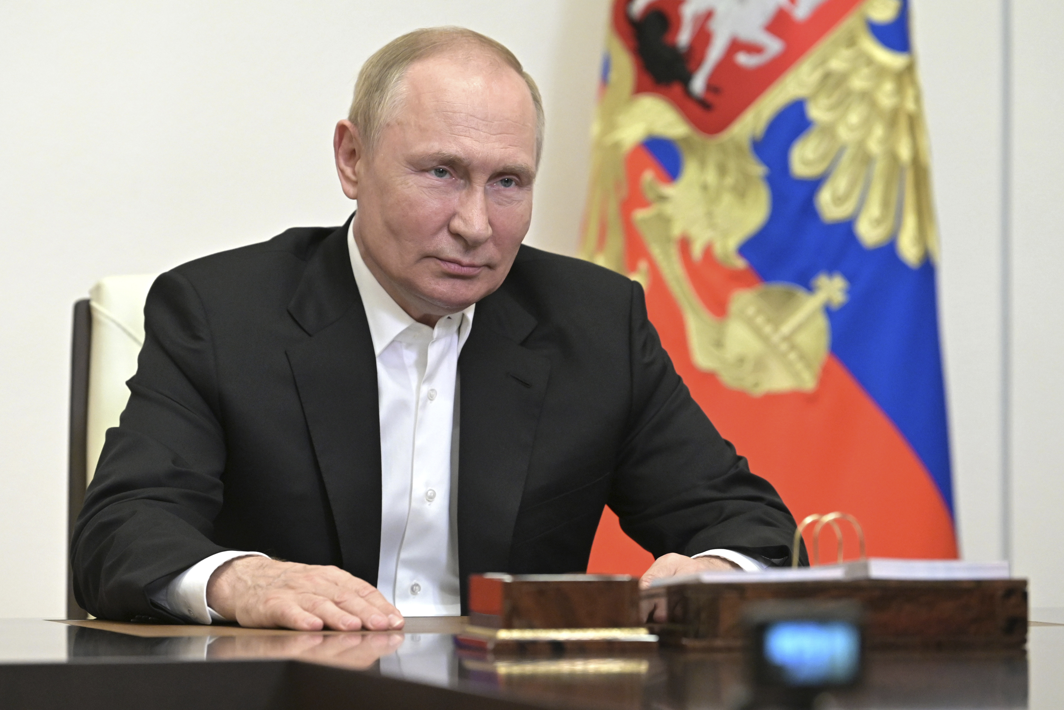 Russian President Vladimir Putin addresses a conference in Moscow.