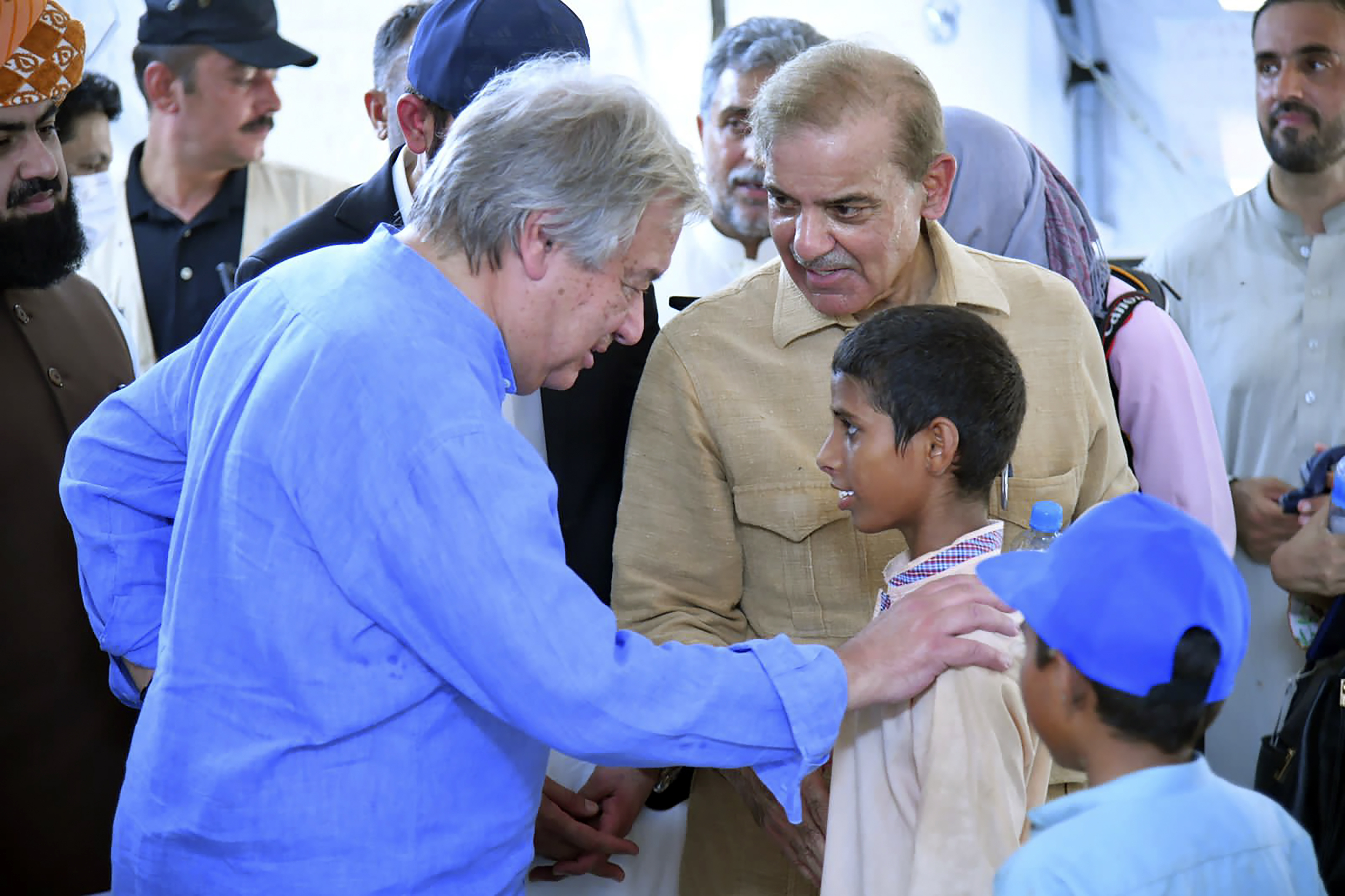 UN Secretary-General Antonio Guterres, left, with Prime Minister Shahbaz Sharif.