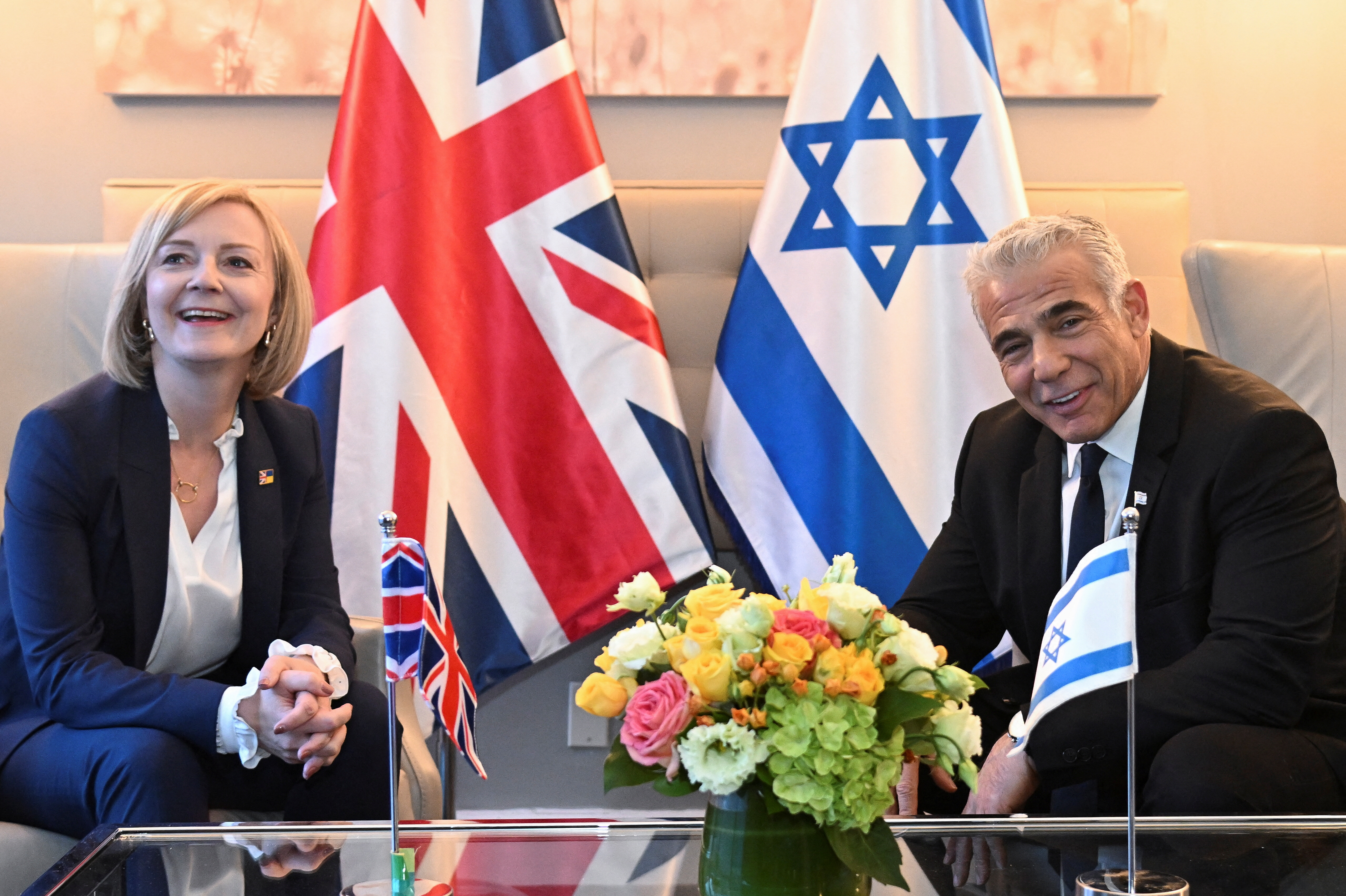 British Prime Minister Liz Truss and Israeli Prime Minister Yair Lapid hold a bilateral meeting as they attend the 77th U.N. General Assembly, in New York, U.S., September 21, 2022