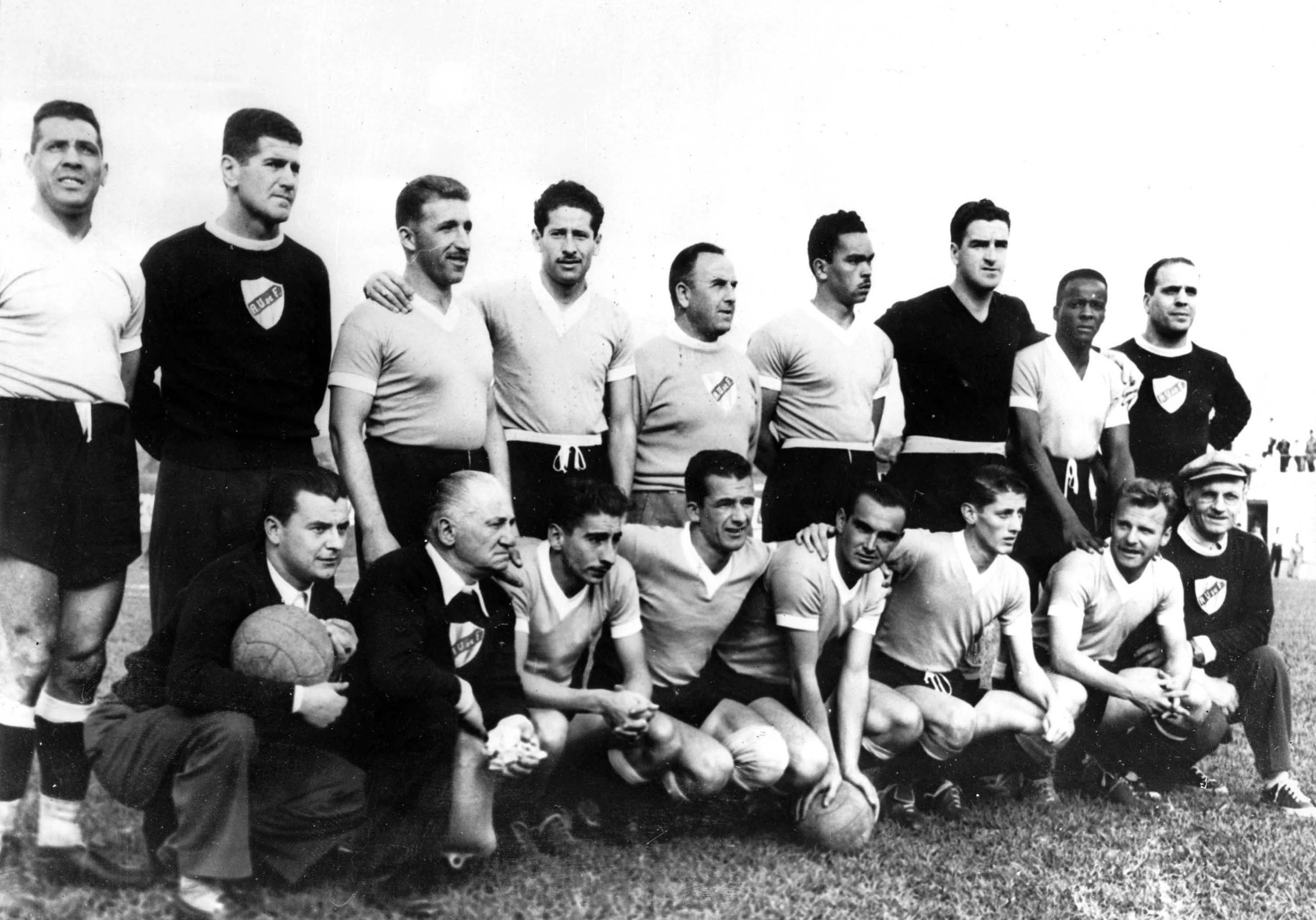Uruguay soccer team pose before the start of the World Cup Final against Brazil, in the Maracana Stadium, Rio de Janerior, Brazil, July 16, 1950.