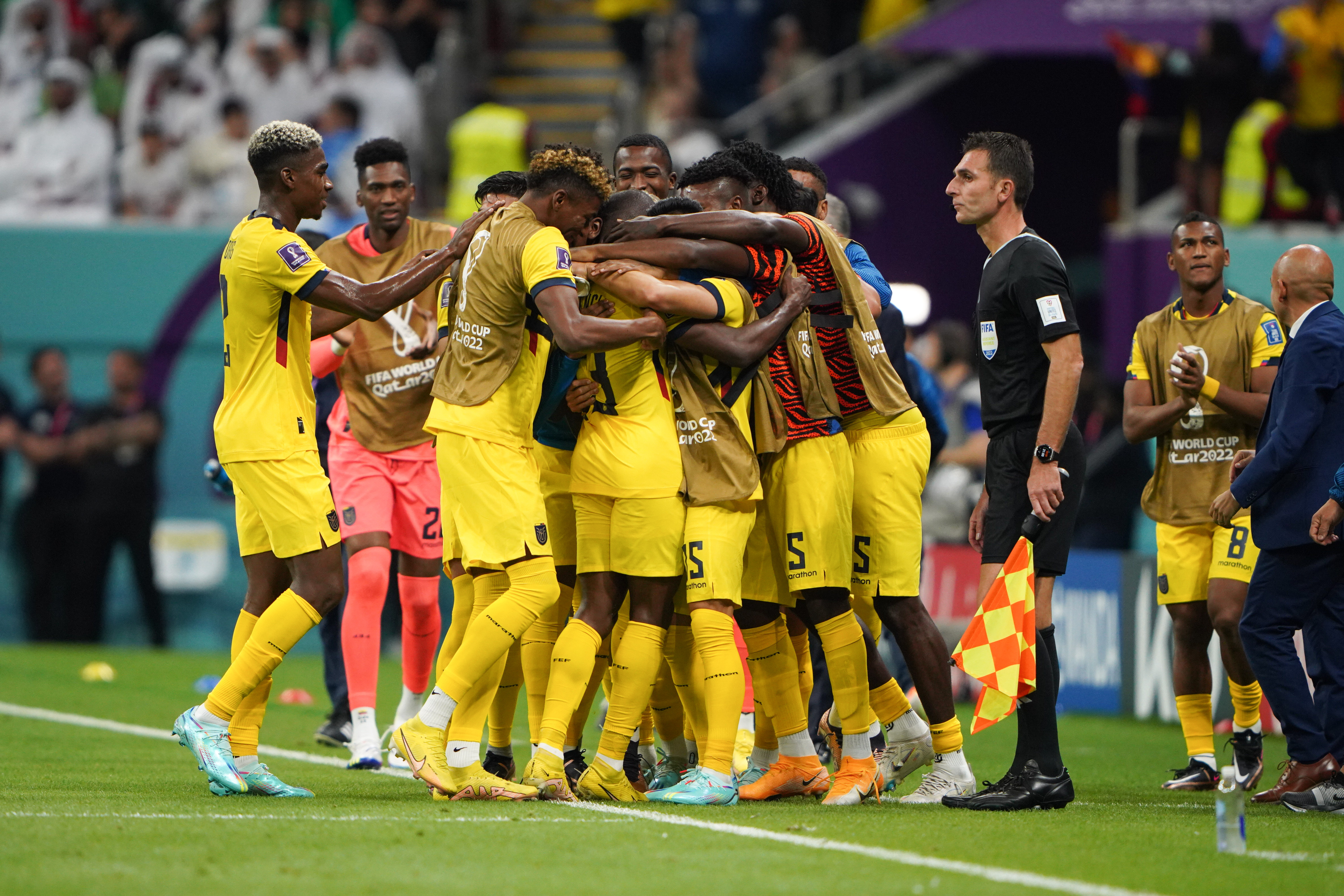 Ecuador's player's celebrating after a goal