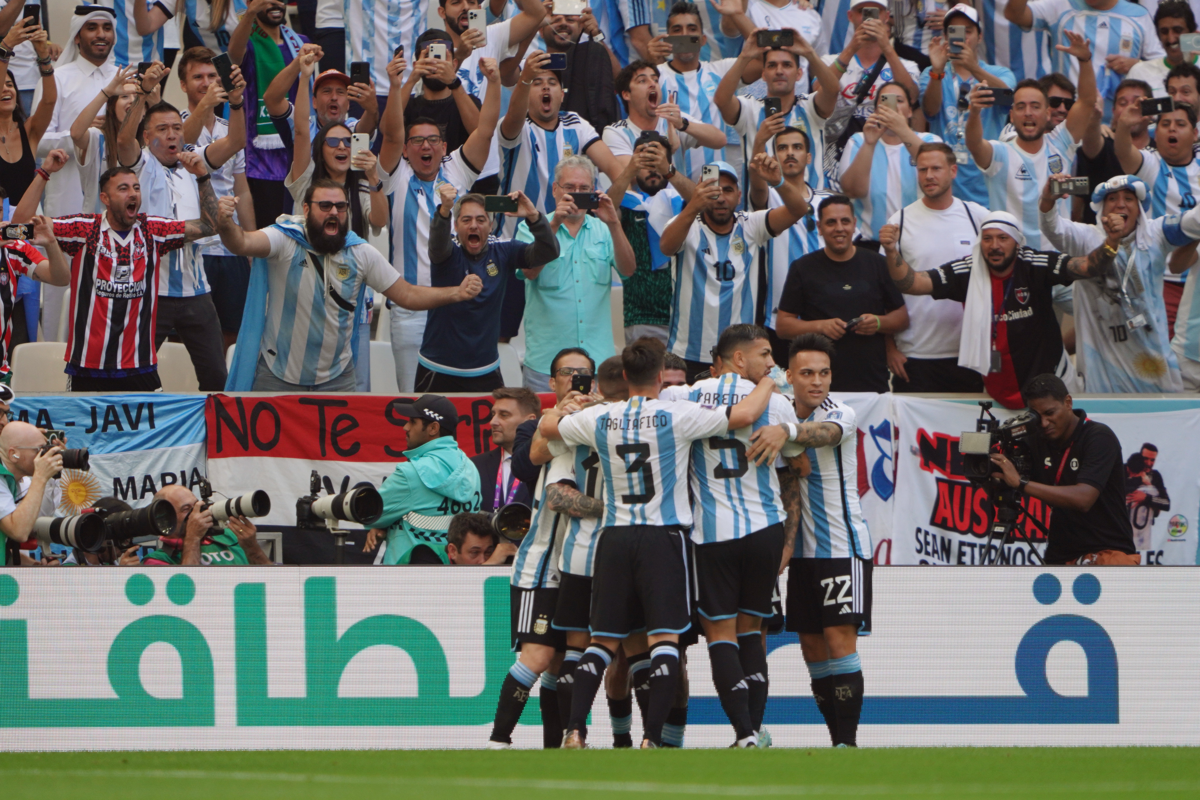 Argentine player in a huddle