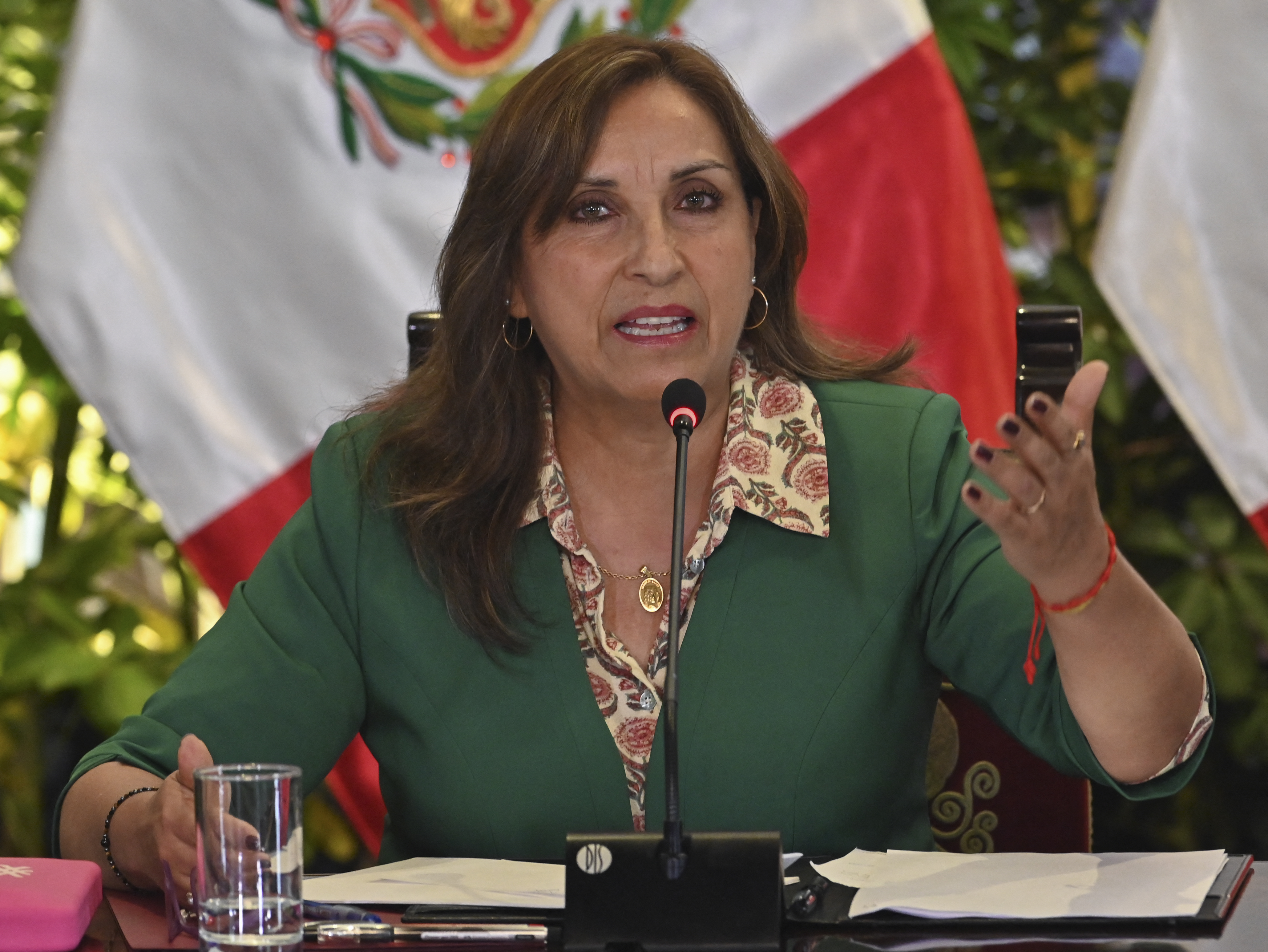 Peru's President Dina Boluarte speaks during a news conference
