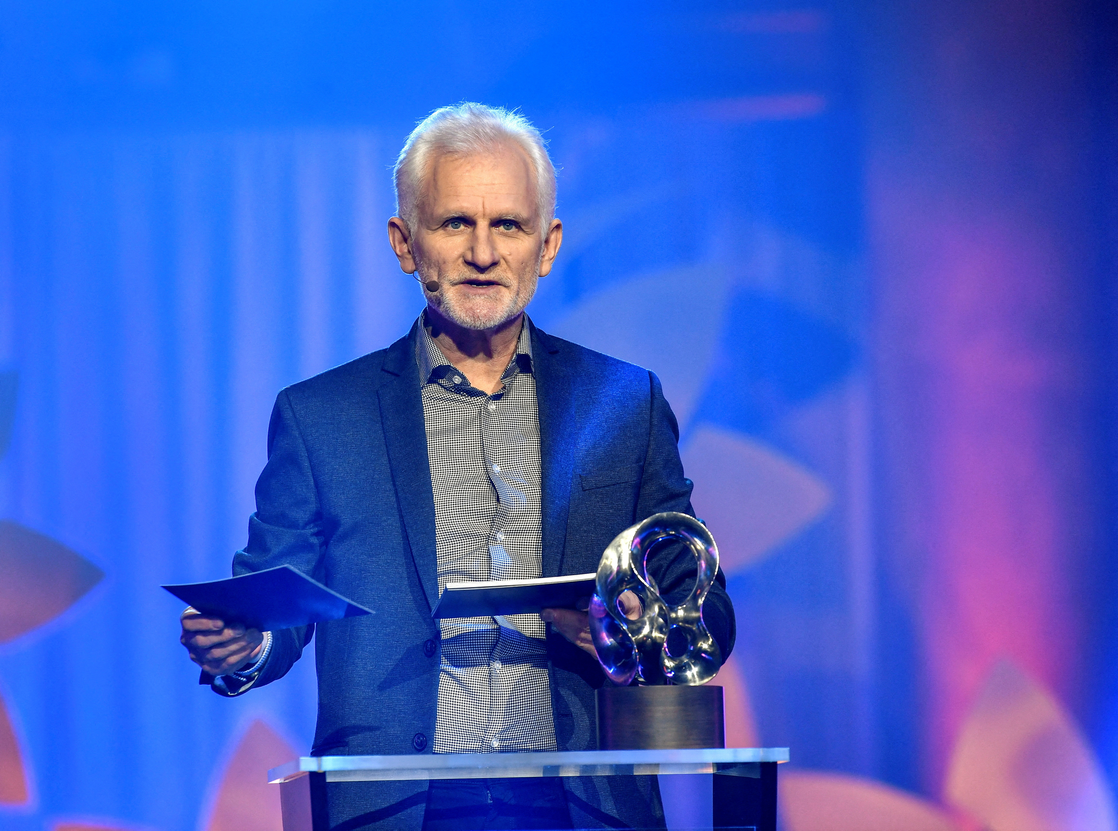 FILE PHOTO: Human rights activist Ales Bialiatski, founder of the organisation Viasna (Belarus), receives the 2020 Right Livelihood Award at the digital award ceremony in Stockholm, Sweden