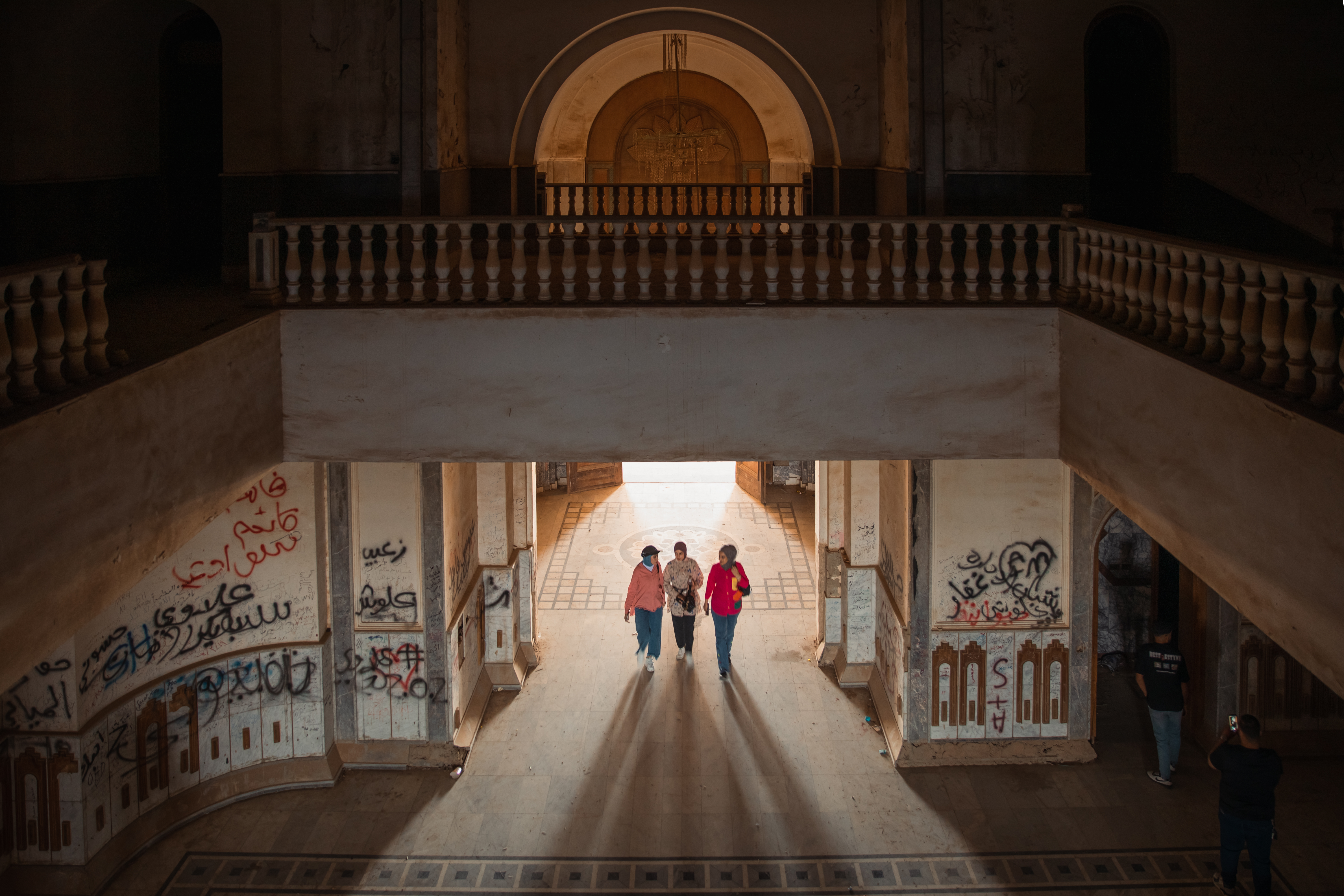 People walking through Babel palace