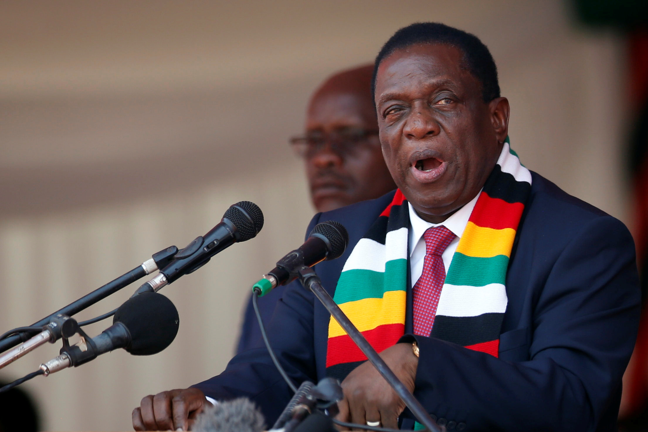 Emmerson Mnangagwa holding a speech