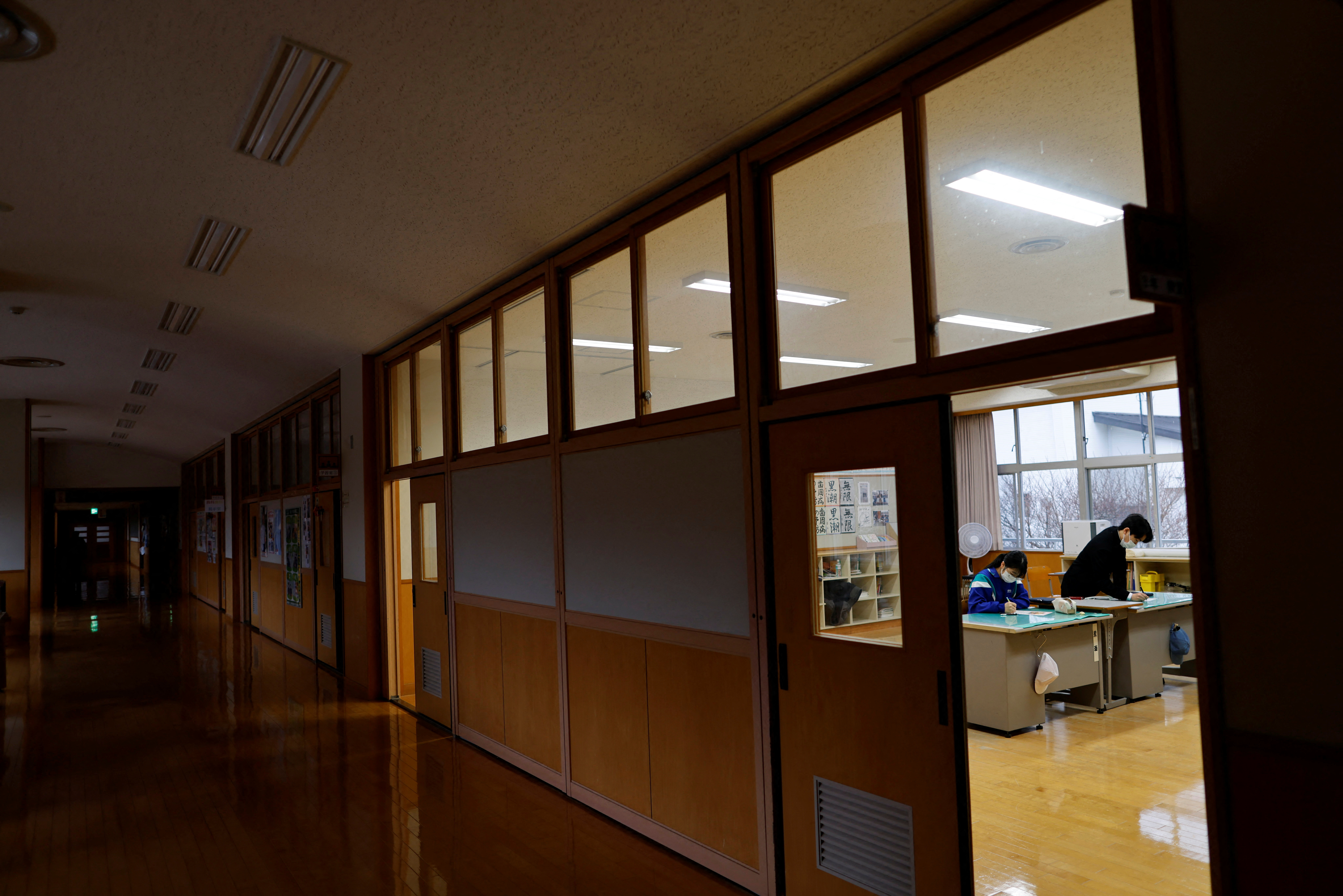 Eita Sato, 15, and Aoi Hoshi, 15, the only two students at Yumoto Junior High School