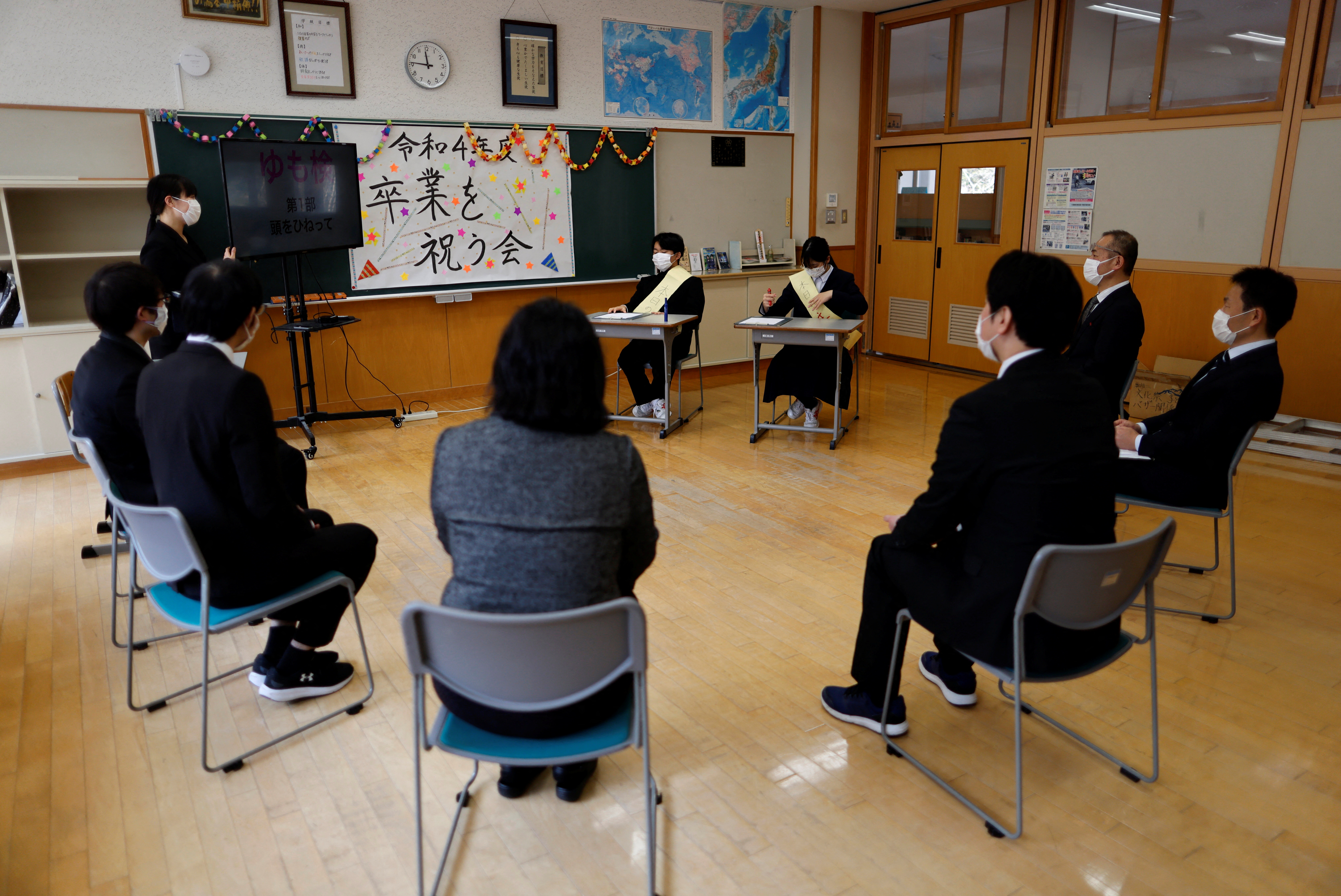 Eita Sato, 15, and Aoi Hoshi, 15, the only two students at Yumoto Junior High School