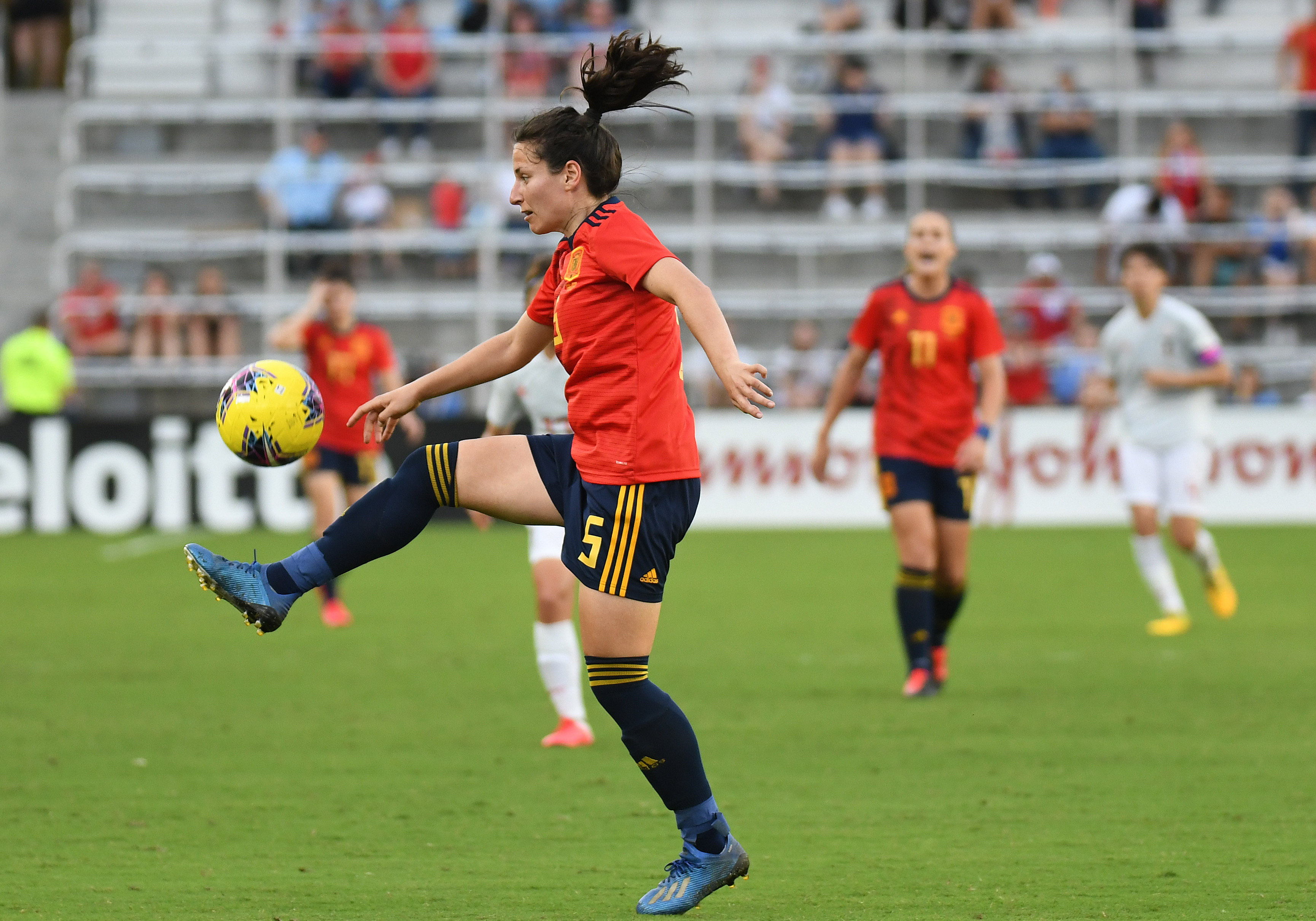 Spain defender Ivana Andres (5) controls the ball in the second half against Team Japan during the She Believes Cup soccer series at Exploria Stadium.
