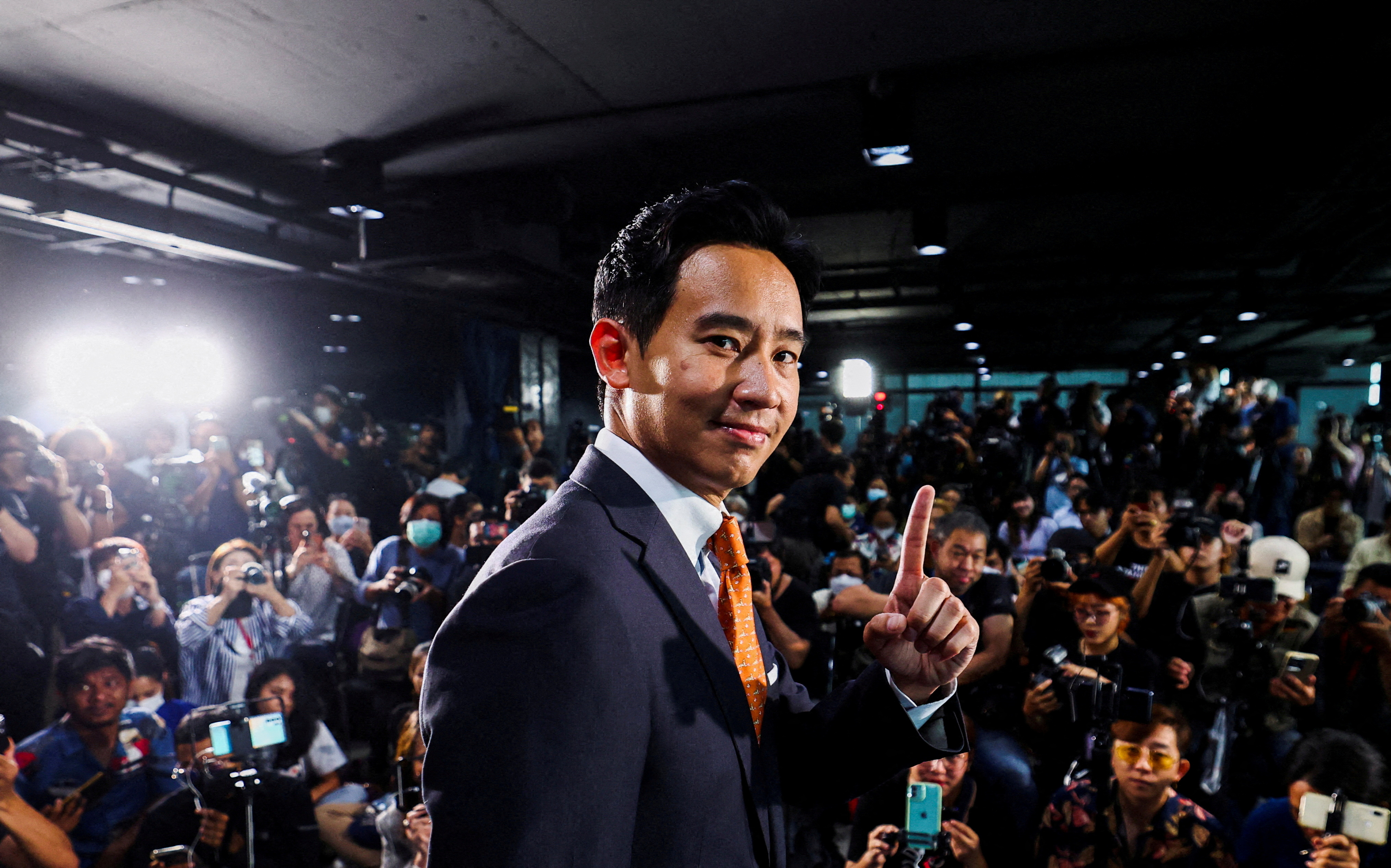Move Forward Party leader and prime ministerial candidate, Pita Limjaroenrat, attends a press conference following the general election, at the party's headquarters in Bangkok, Thailand, May 15, 2023. REUTERS/Athit Perawongmetha/File Photo/File Photo