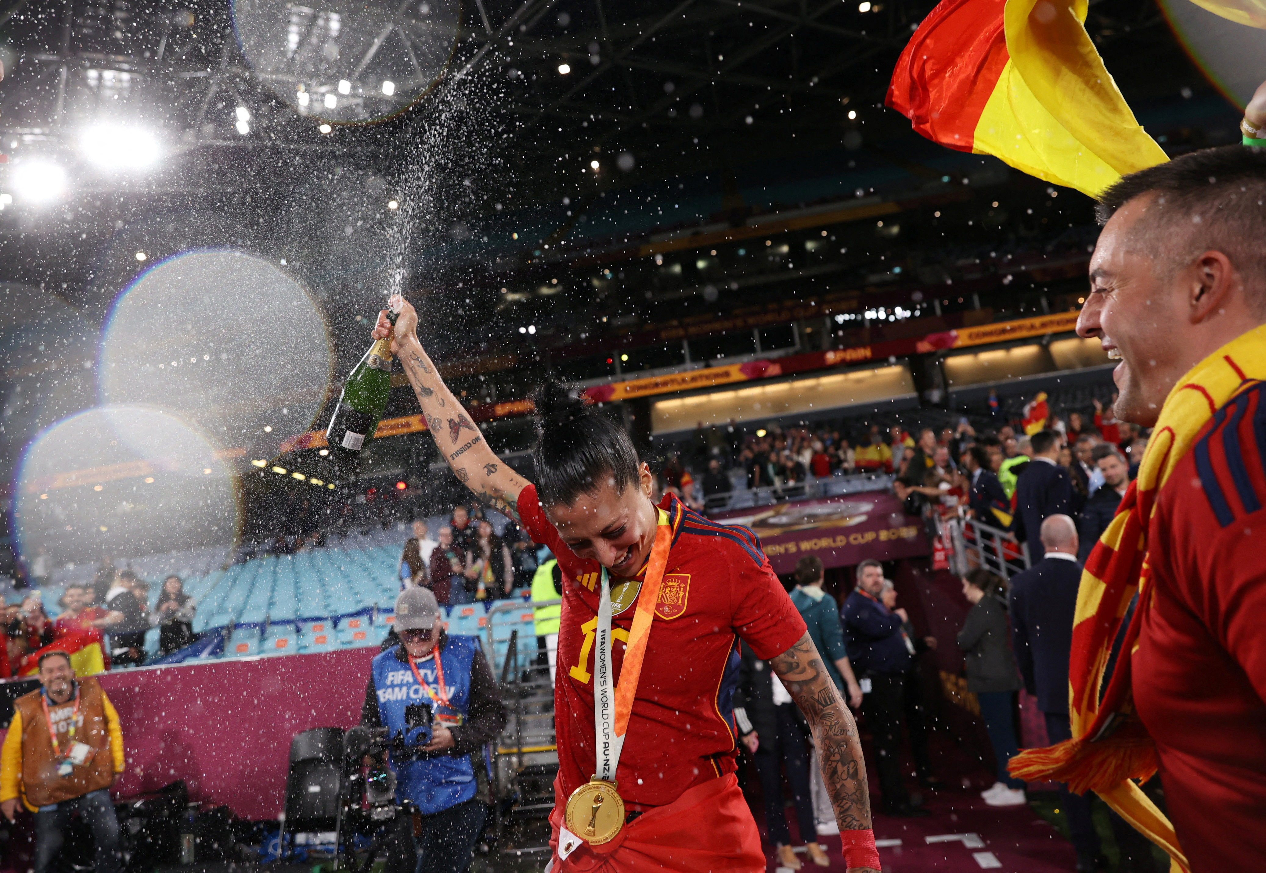 Spain&#39;s Jennifer Hermoso celebrates after winning the World Cup [Amanda Perobelli/Reuters]