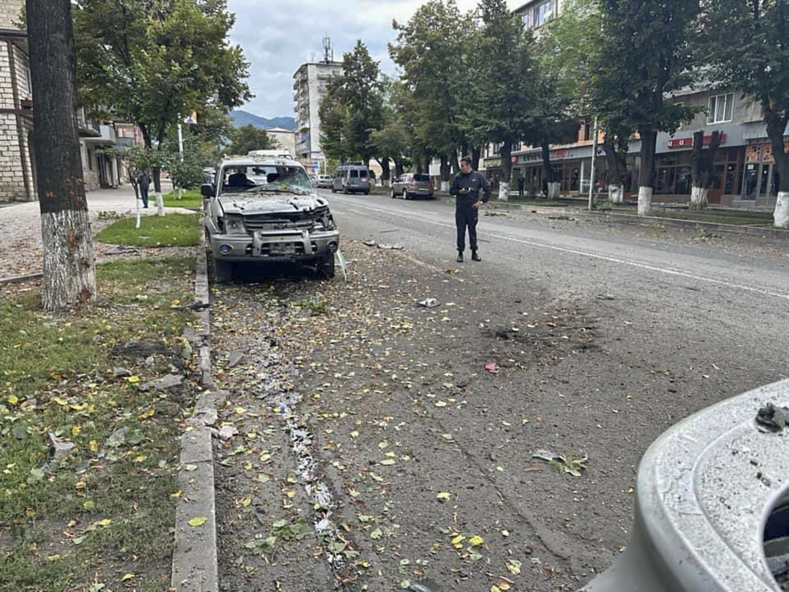 a damaged vehicle following the Azeri military operation in Stepanakert, Nagorno-Karabakh