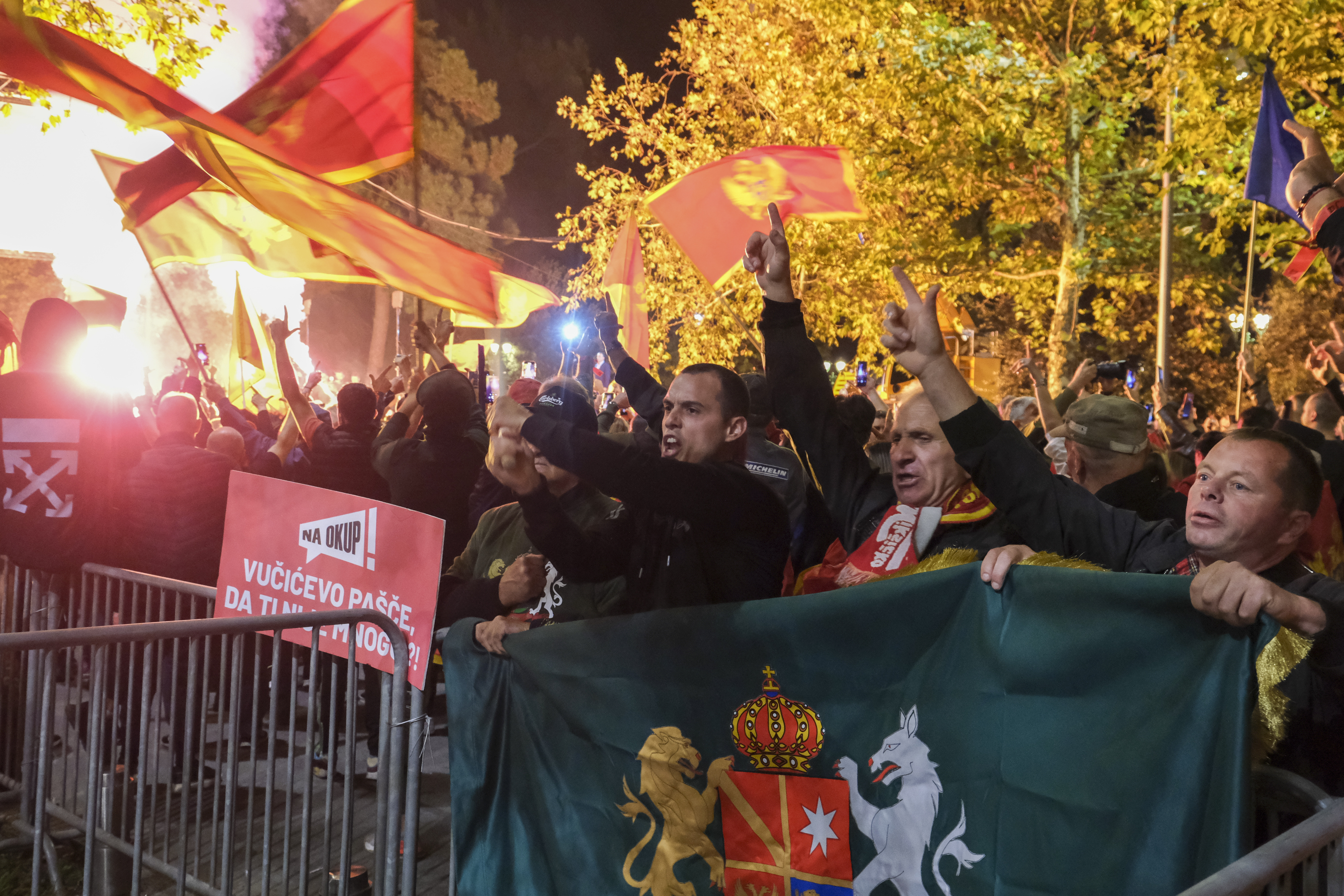 People protest against new speaker of parliament, Andrija Mandic, in front of parliament building in Montenegrin capital, Podgorica