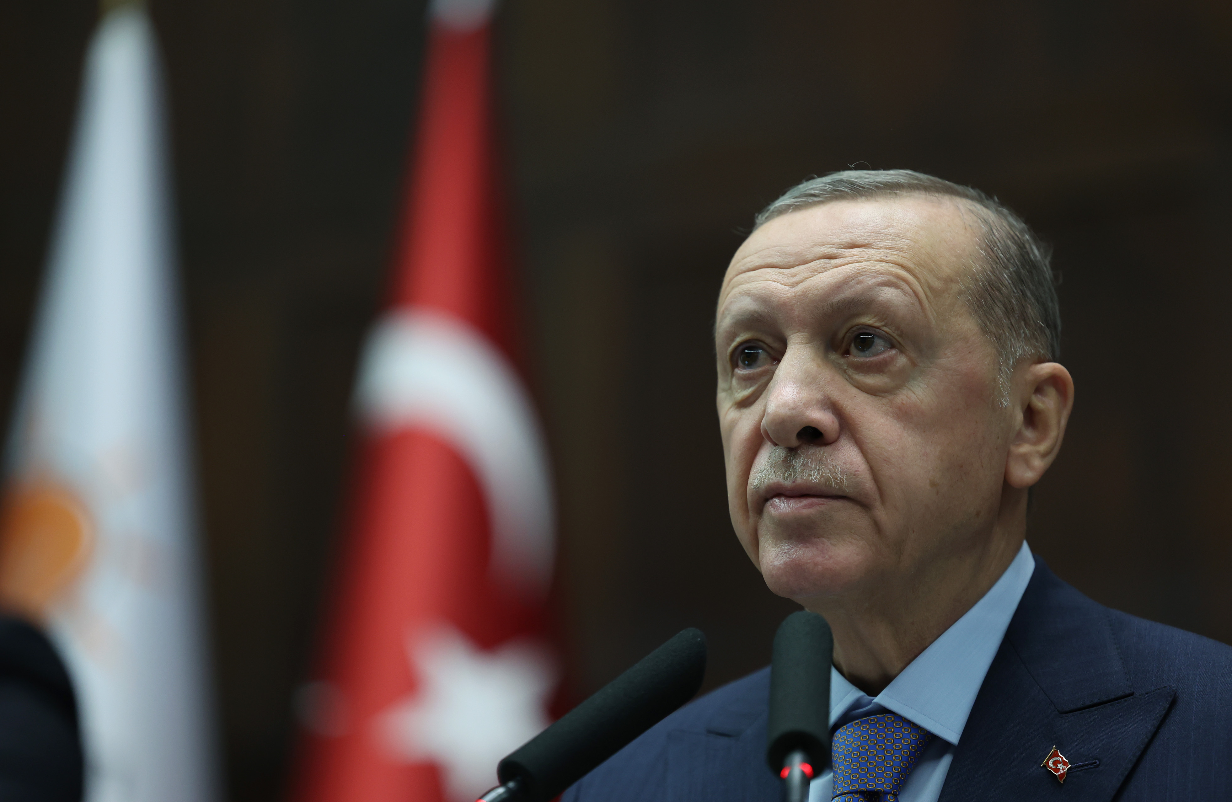 Turkish President and the leader of the Justice and Development (AK) Party Recep Tayyip Erdogan attends his party's group meeting at the Turkish Grand National Assembly in Ankara