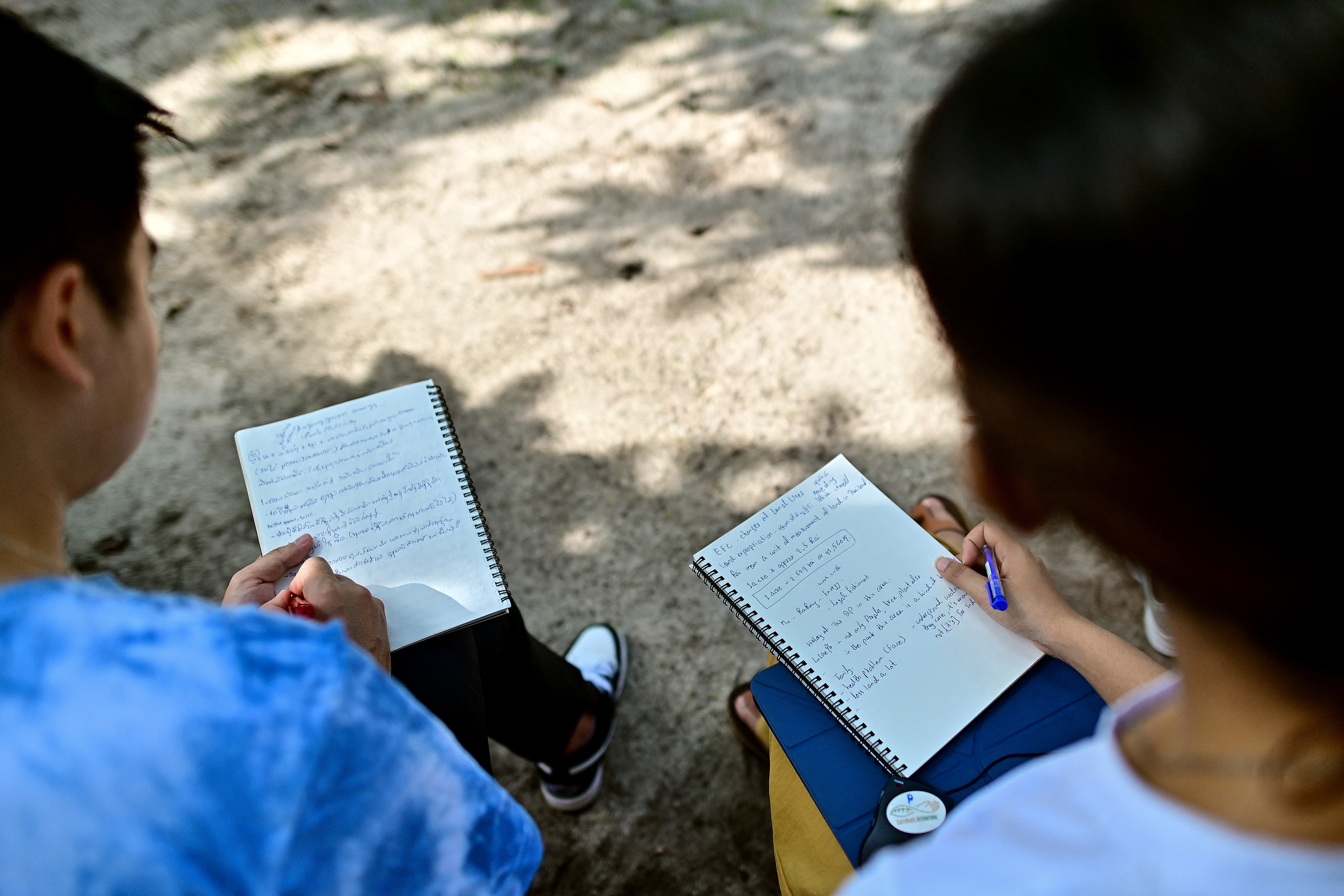 This photograph taken on November 7, 2023 shows environment activists studying with the EarthRights School during a field trip in the coastal Thai province of Rayong.