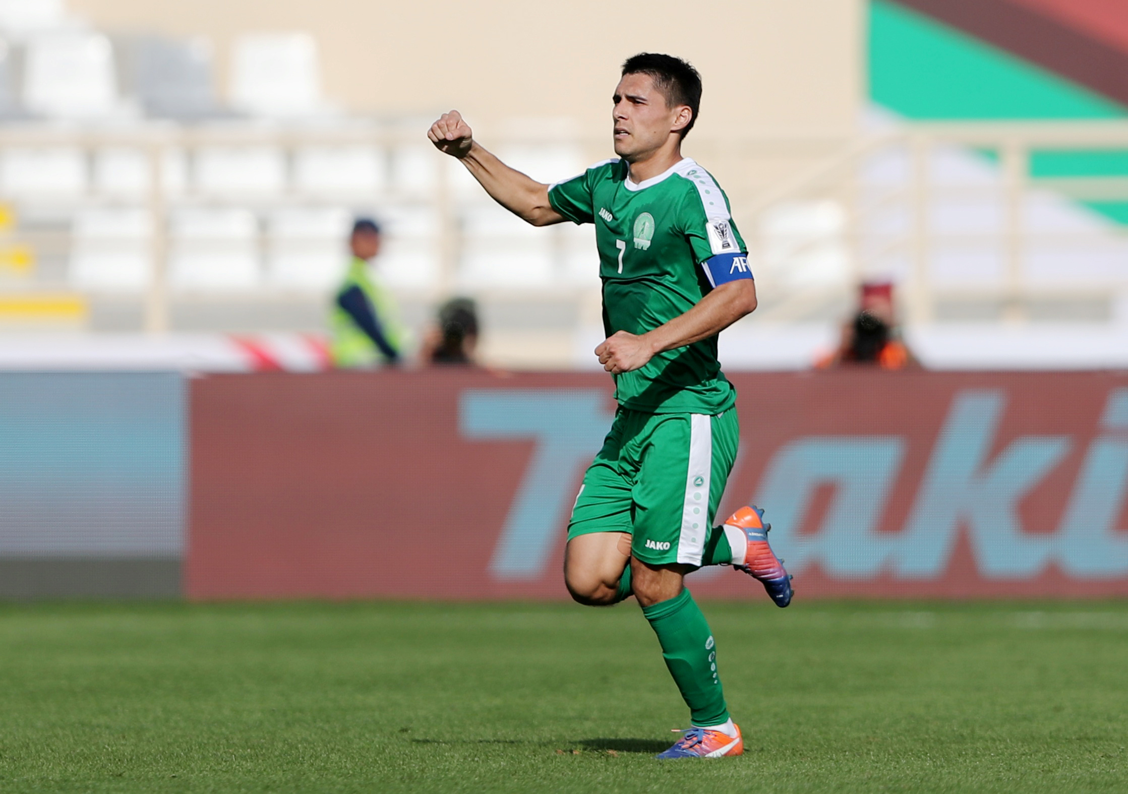 Turkmenistan's Arslanmyrat Amanov celebrates scoring