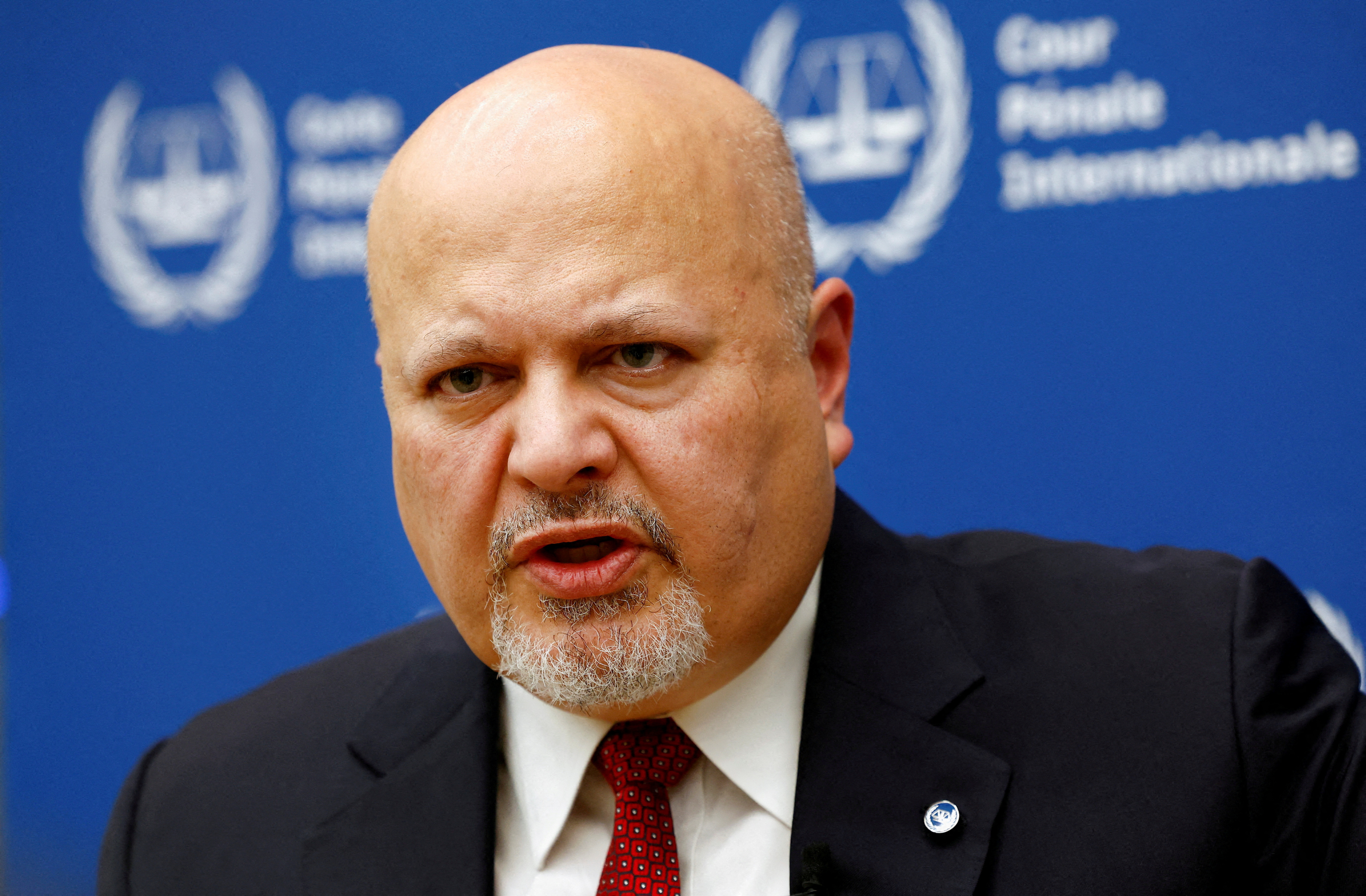 International Criminal Court Prosecutor Karim Khan speaks during an interview with Reuters about the violence in Israel and the occupied Palestinian territories in The Hague, Netherlands, October 12