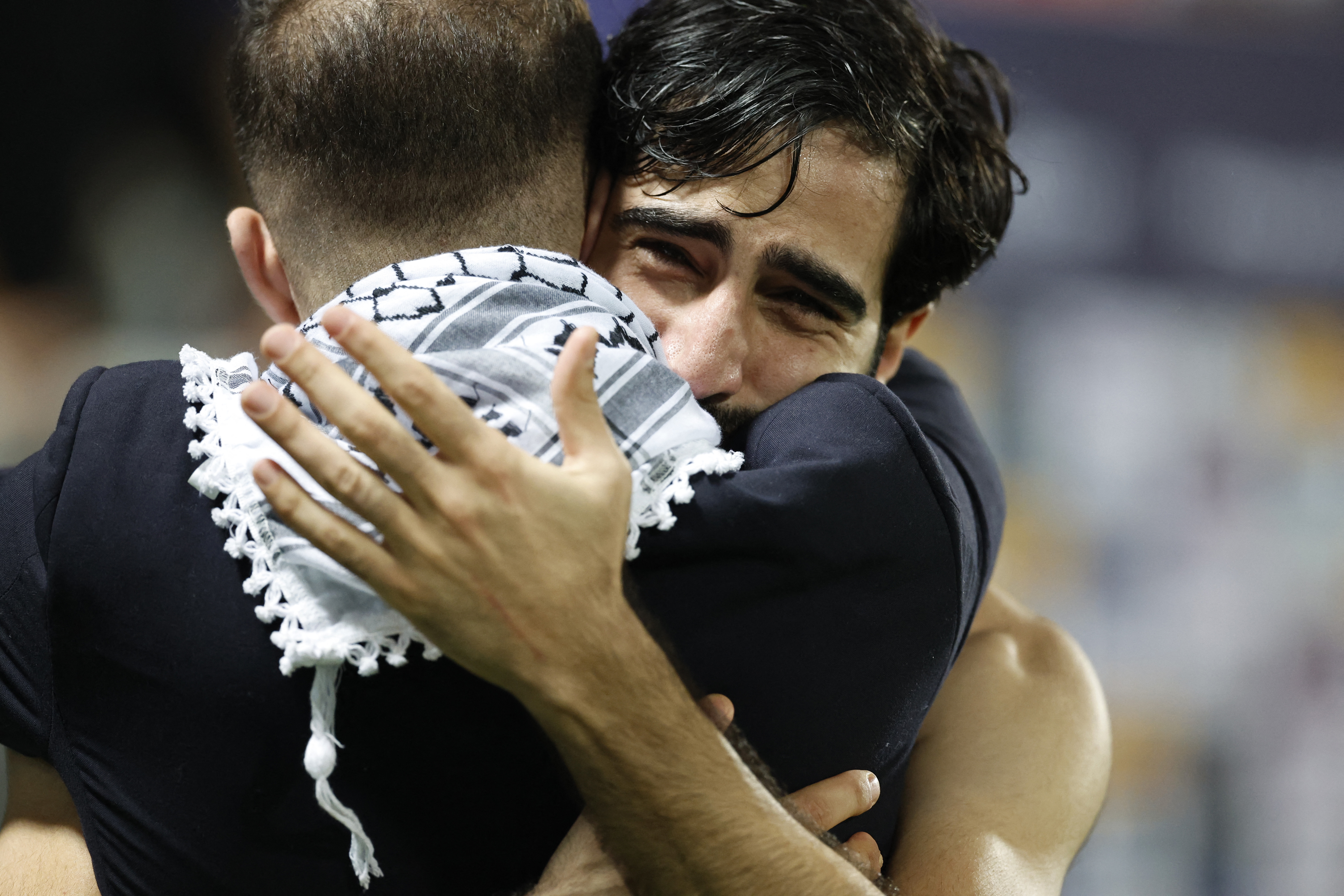Soccer Football - AFC Asian Cup - Group C - Hong Kong v Palestine - Abdullah bin Khalifa Stadium, Doha, Qatar - January 23, 2024 Palestine's Mohammed Saleh reacts after the match REUTERS/Thaier Al-Sudani