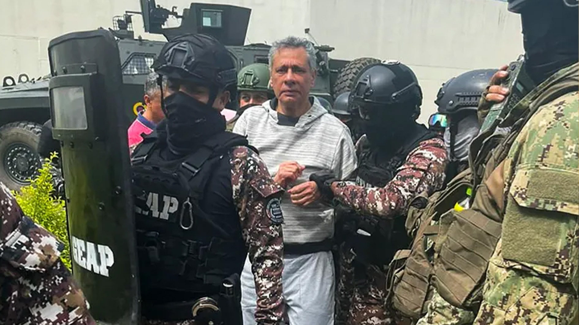 Jorge Glas arrives at the La Roca maximum security prison in Guayaquil, Ecuador, on April 6, 2024 (Al Jazeera)