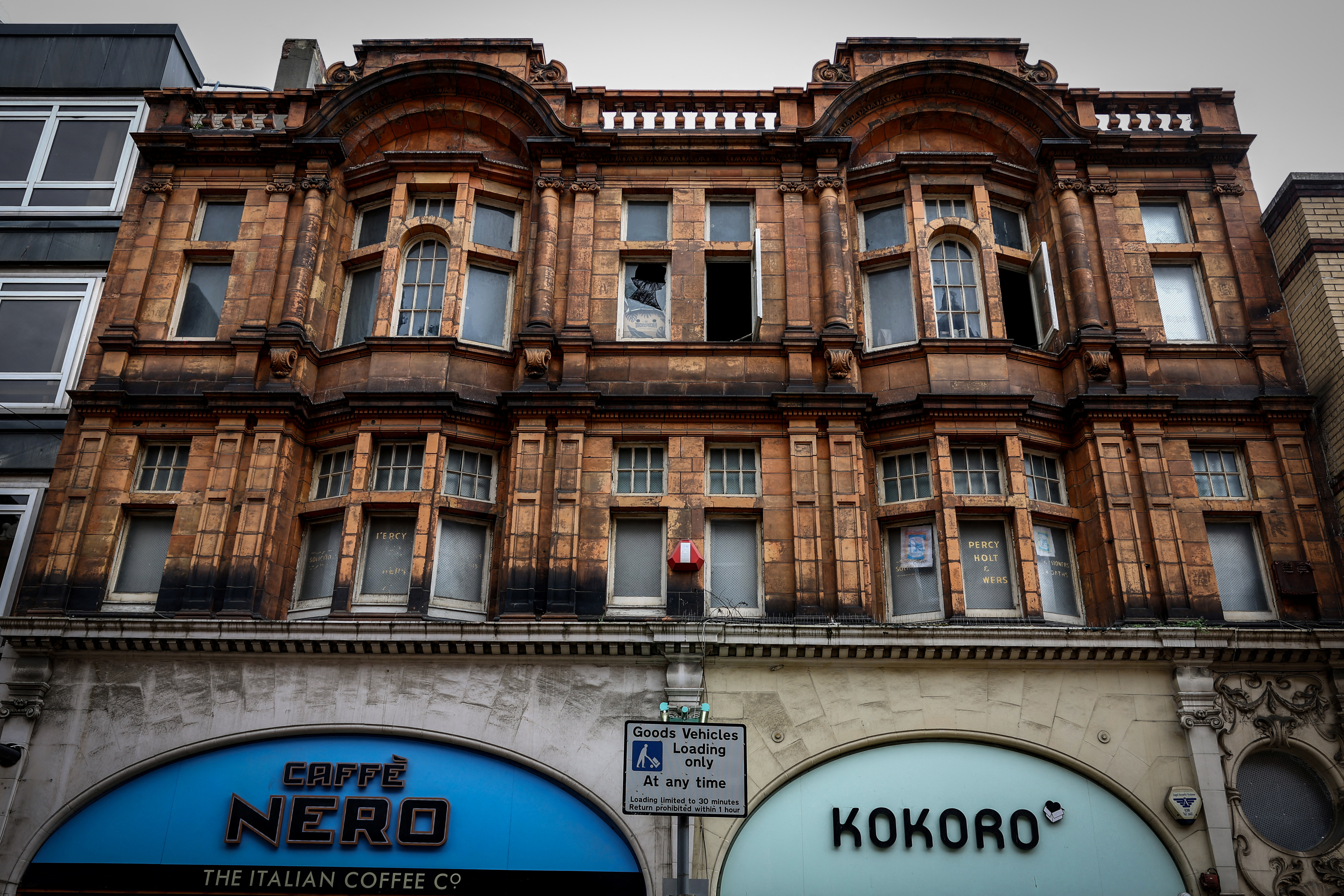 An external view of a former solicitors office, an empty building which squatter activist group Reclaim Croydon formerly occupied before they were evicted, is seen on a high street in Croydon, south London, Britain, May 16