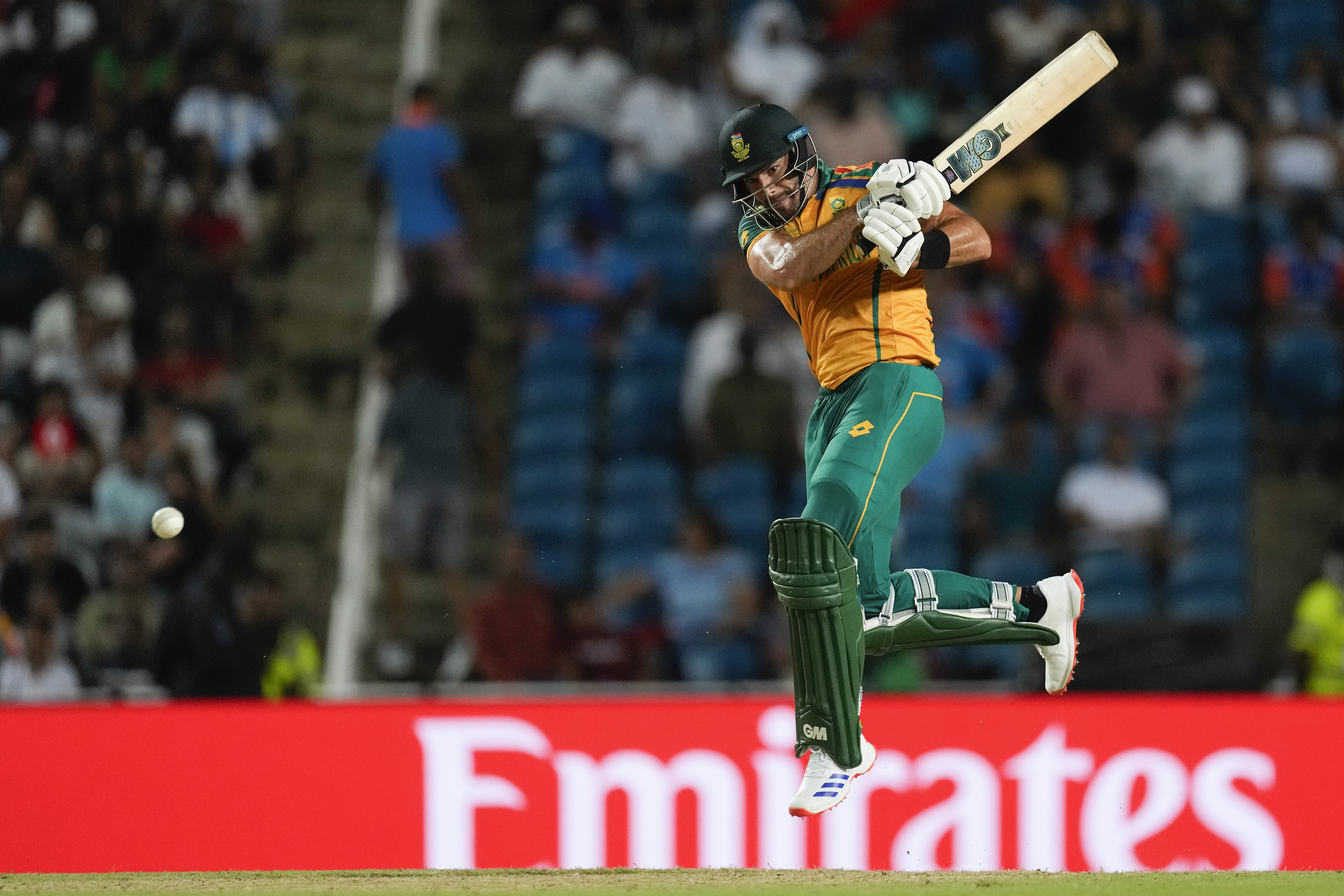 South Africa's captain Aiden Markram bats during the men's T20 World Cup semifinal cricket match between Afghanistan and South Africa at the Brian Lara Cricket Academy in Tarouba, Trinidad and Tabago, Wednesday, June 26, 2024. (AP Photo/Ricardo Mazalan)