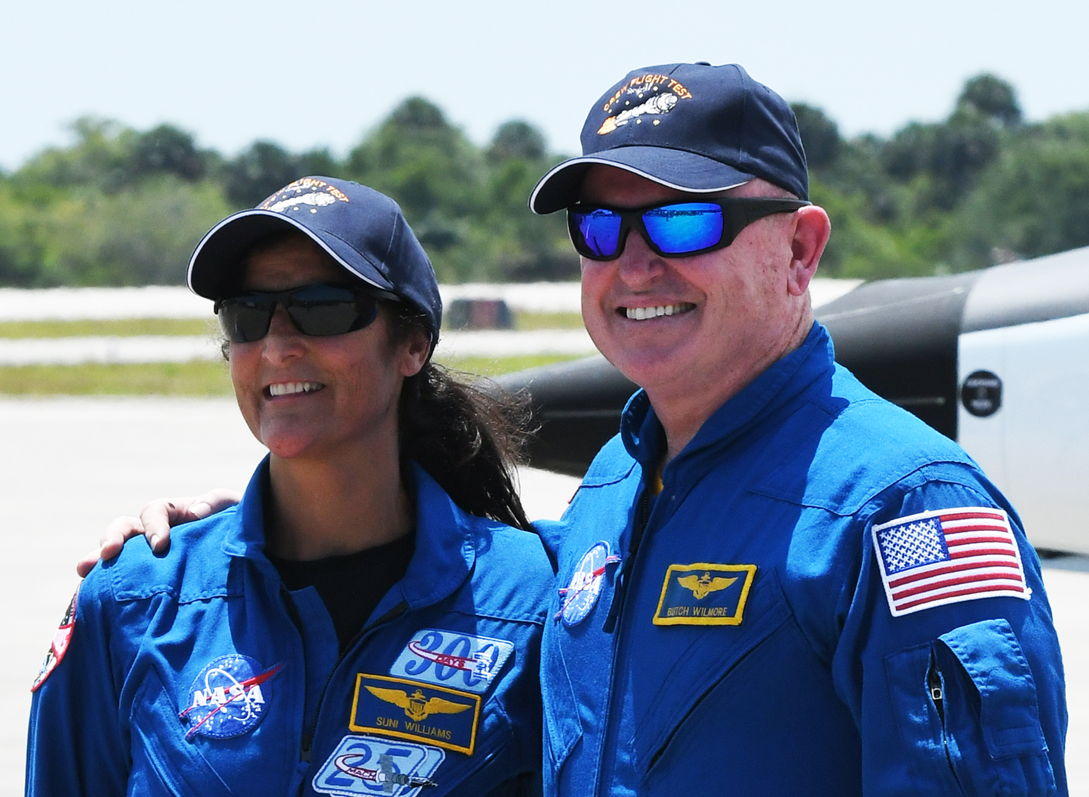 NASA astronauts Suni Williams and Butch Wilmore, the crew of Boeing&#039;s CST-100 Starliner spacecraft, arrive at the Kennedy Space Center ahead of a previous planned launch to the International Space Station, on April 25, 2024 in Cape Canaveral, Florida [Paul Hennessy/Anadolu via Getty Images]