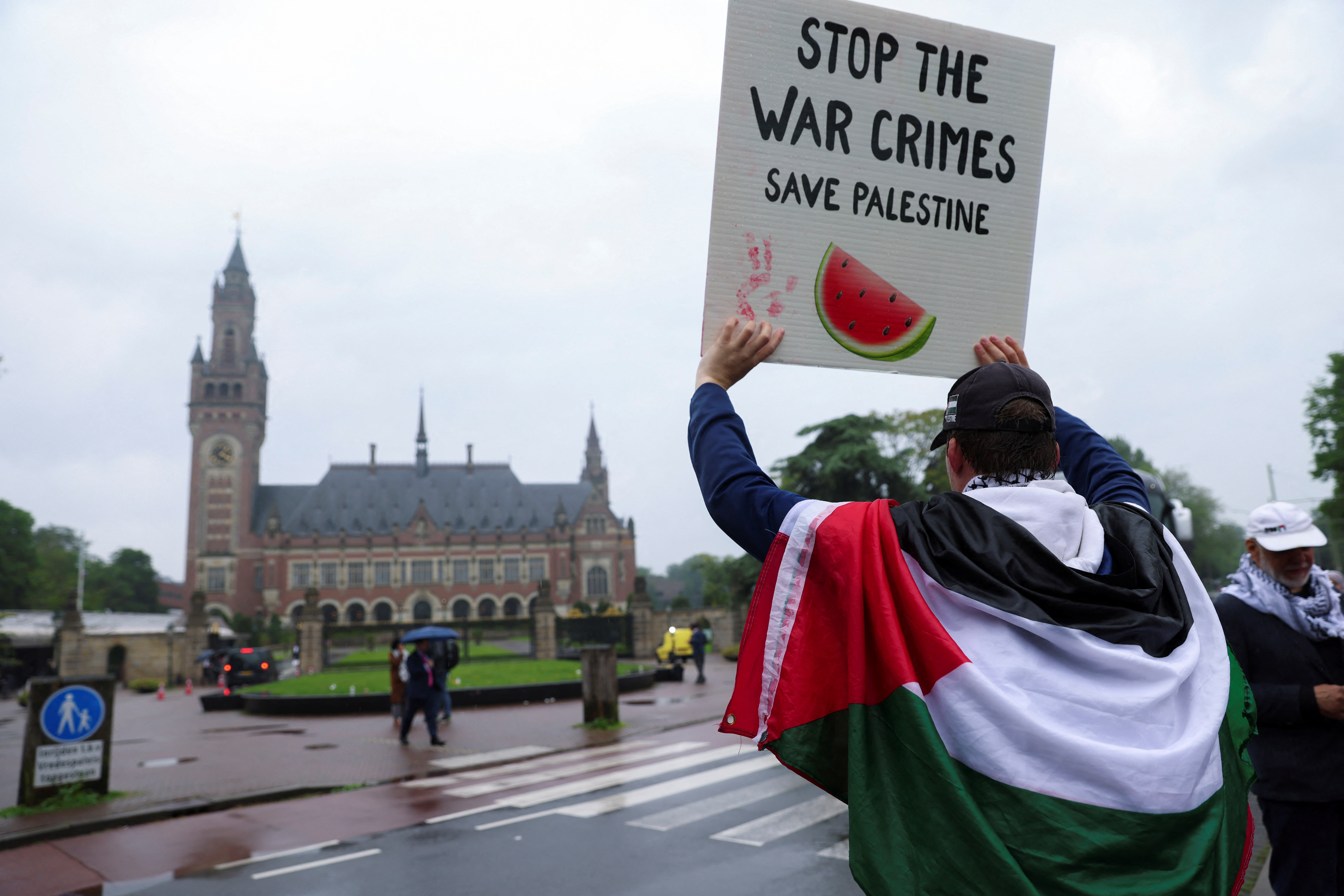 Photo outside the ICJ after ruling that Israel's occupation is illegal