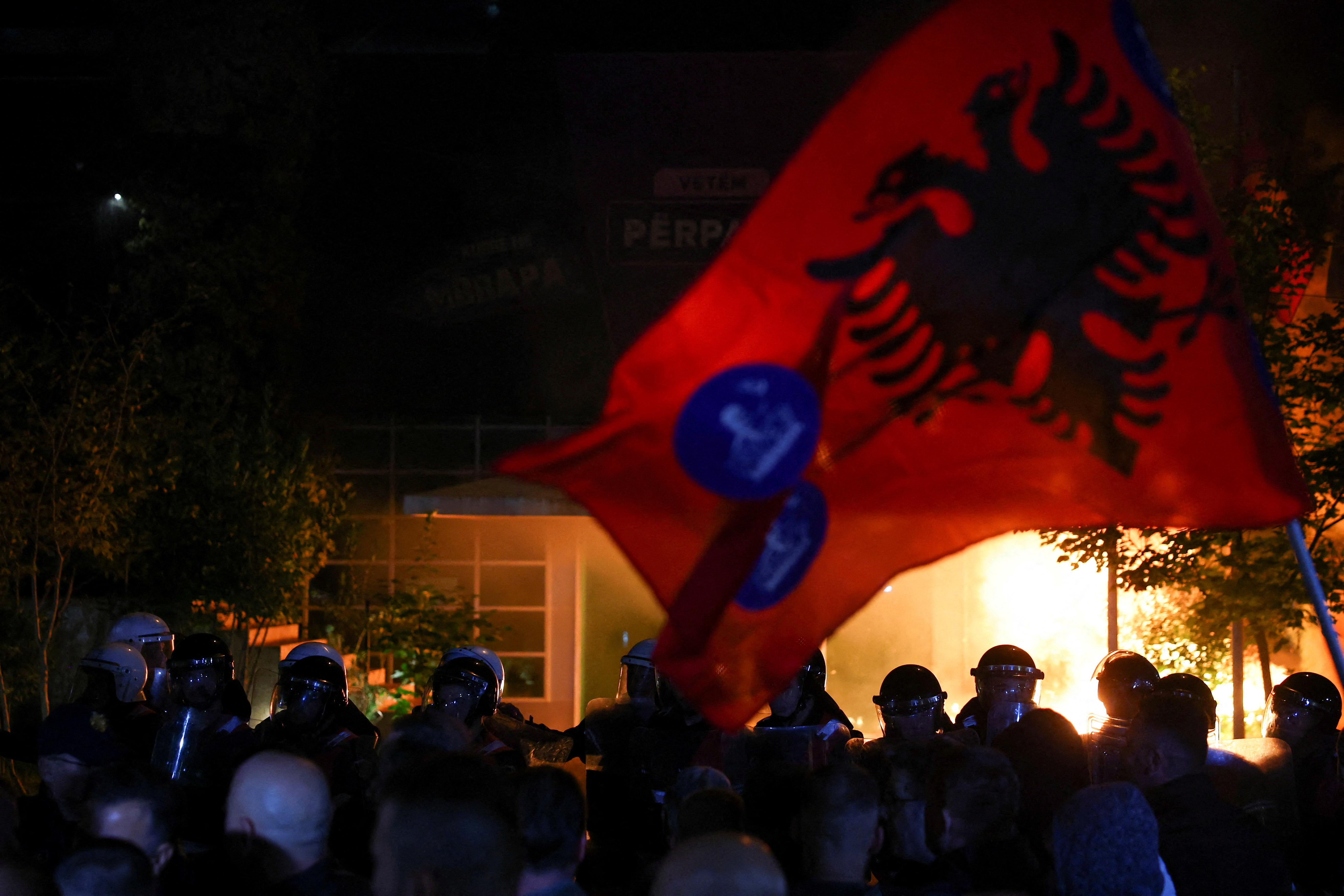 Supporters of the opposition attend an anti-government protest, in Tirana, Albania, October 7