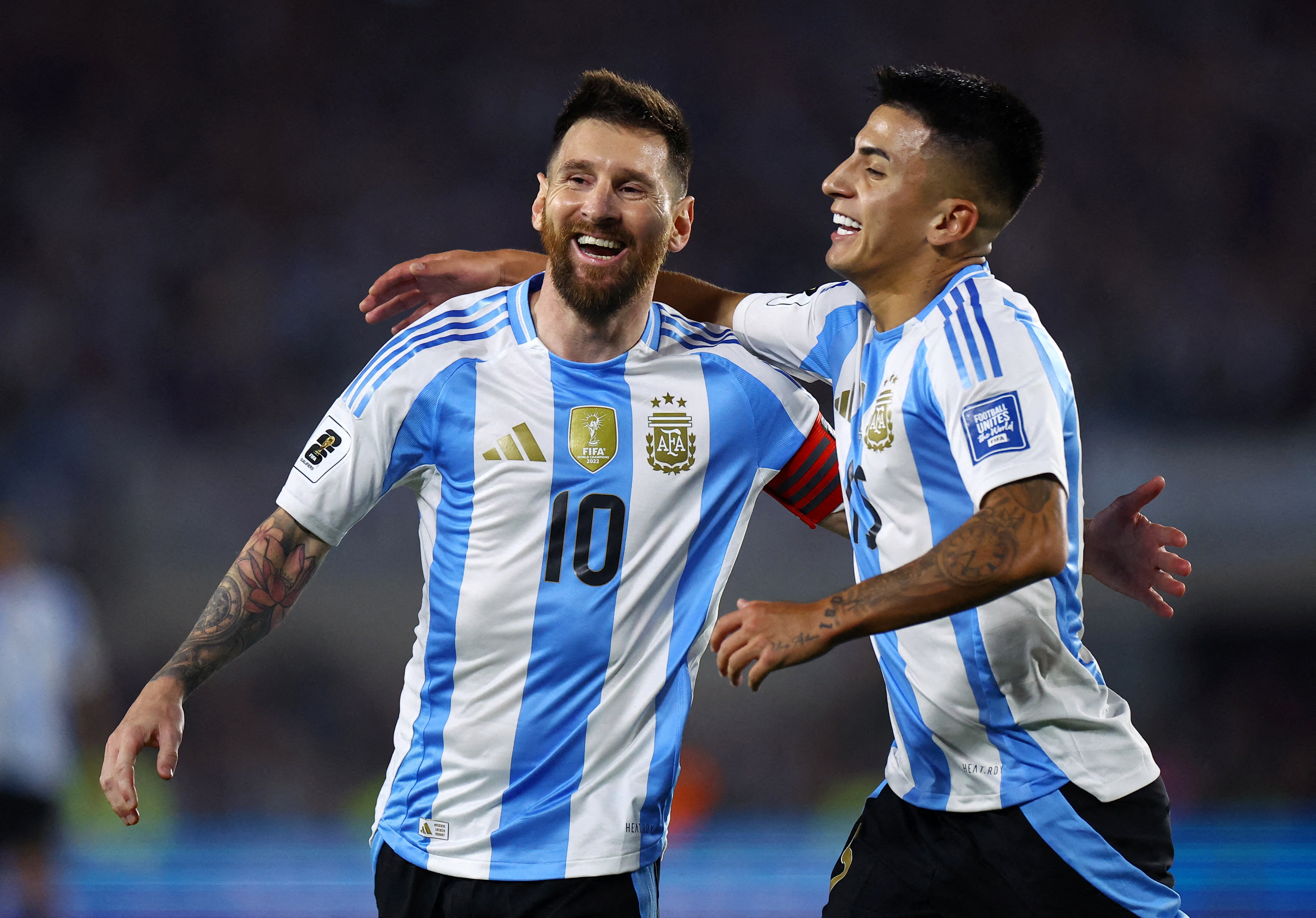 Argentina's Lionel Messi celebrates scoring their fifth goal