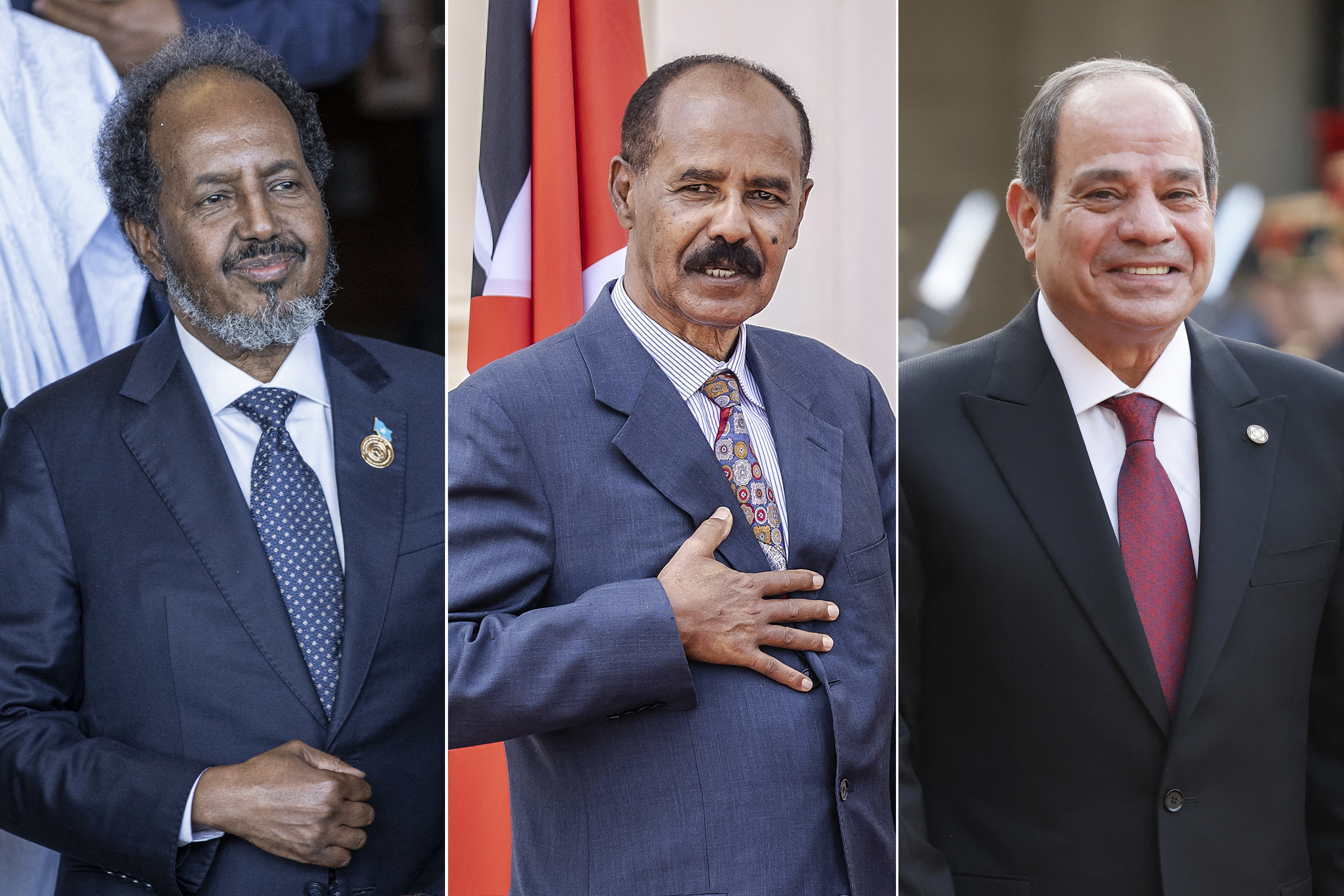 This combination of file pictures created on October 10, 2024 shows, left to right, President of Somalia Hassan Sheikh Mohamud, President of Eritrea Isaias Afwerki and President of Egypt Abdel Fattah al-Sisi [AFP]