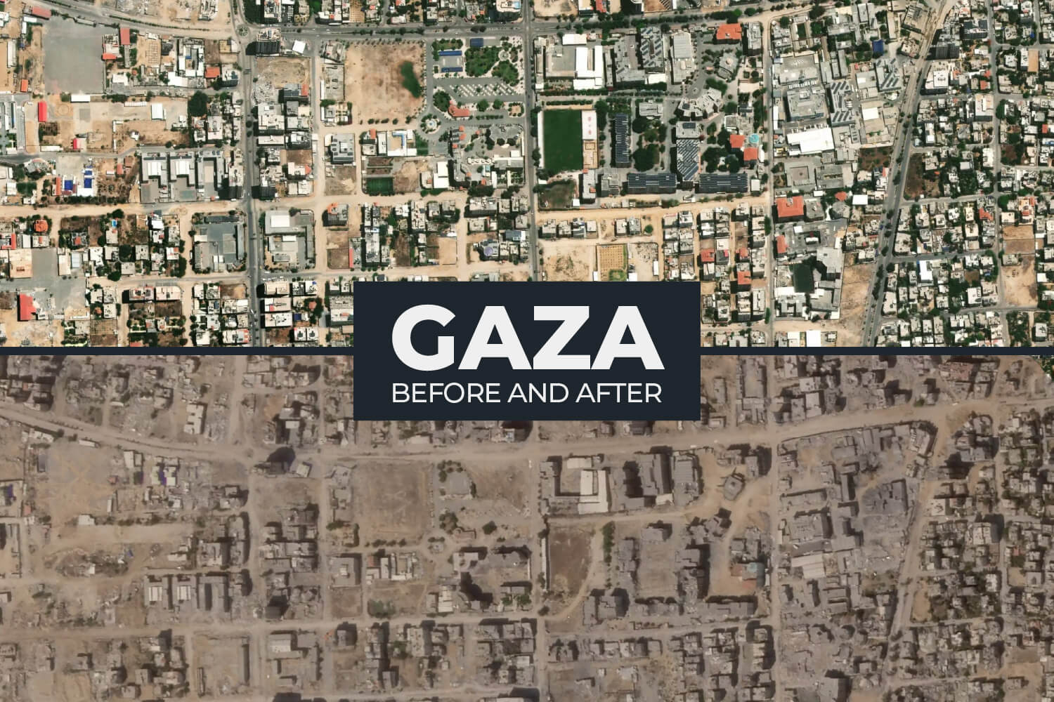 INTERACTIVE - GAZA ISRAEL Before and after satellite images reveal the extent of ruin to civilian infrastructure after a year of war