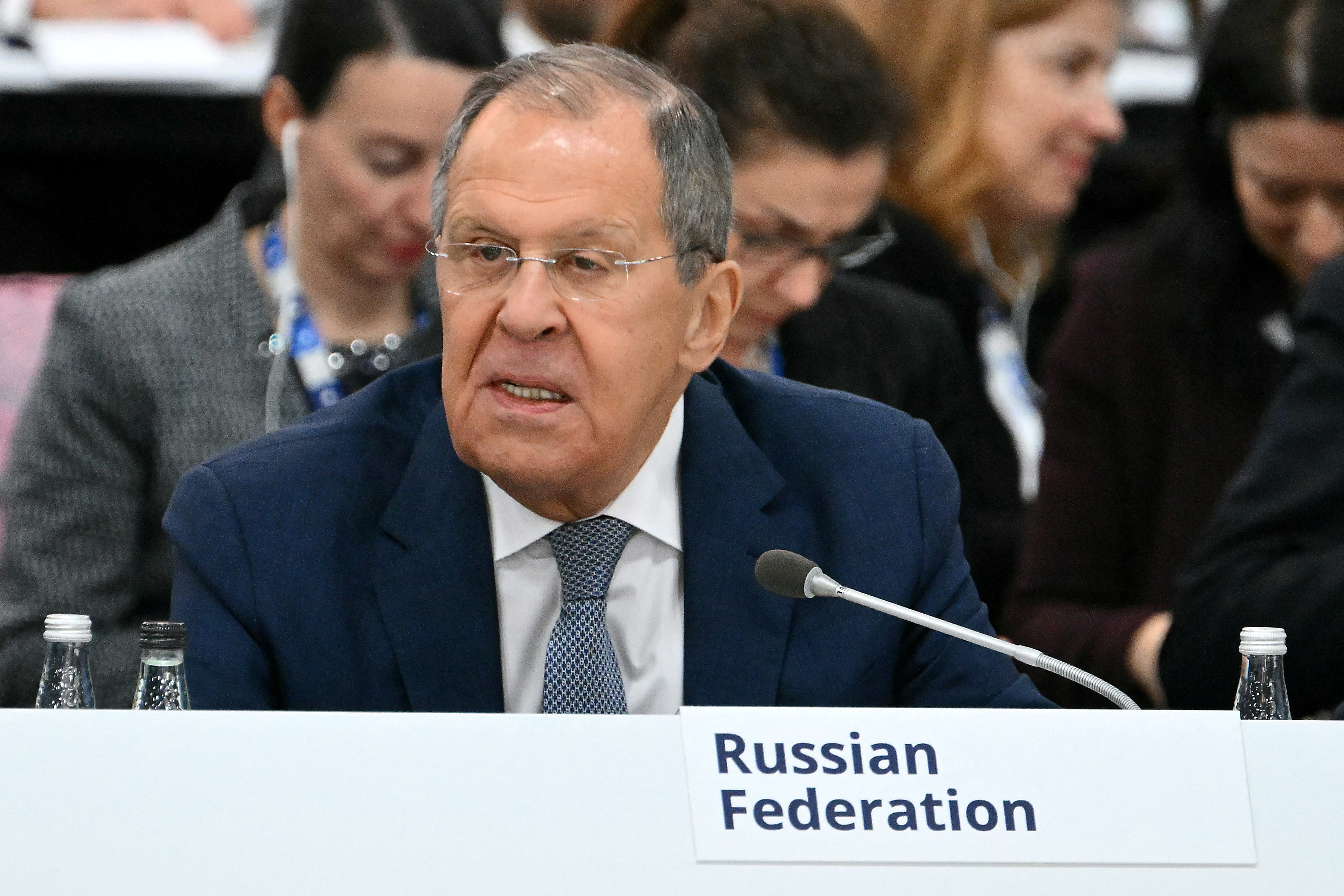 Russia's Foreign Minister Sergei Lavrov attends the plenary session of the 31st Organization for Security and Cooperation in Europe (OSCE) Ministerial summit in Ta'Qali, Malta, on December 5, 2024