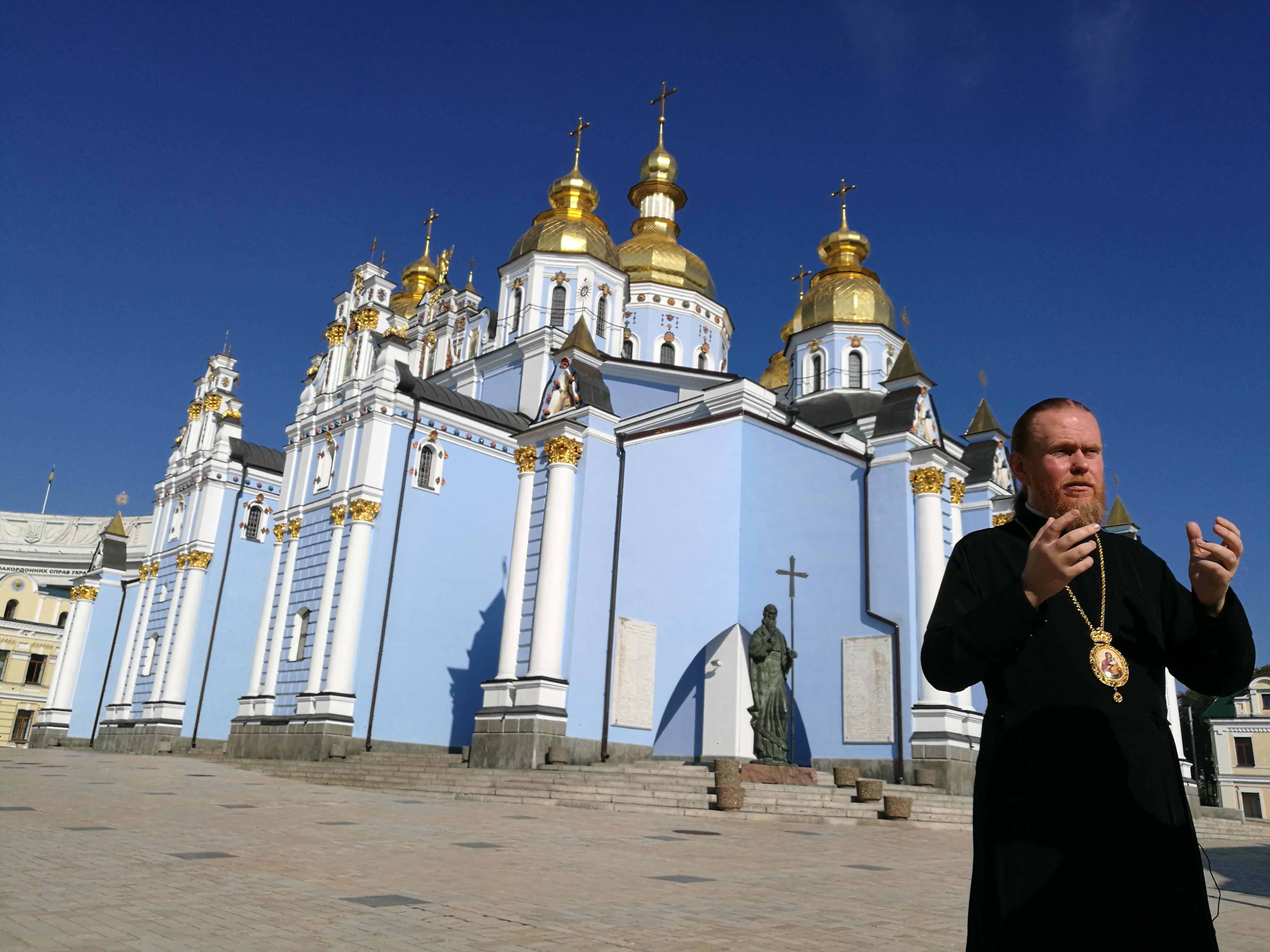 A cleric outside St Michael's monastery in Kyiv, the seat of the independent orthodox church of Ukraine