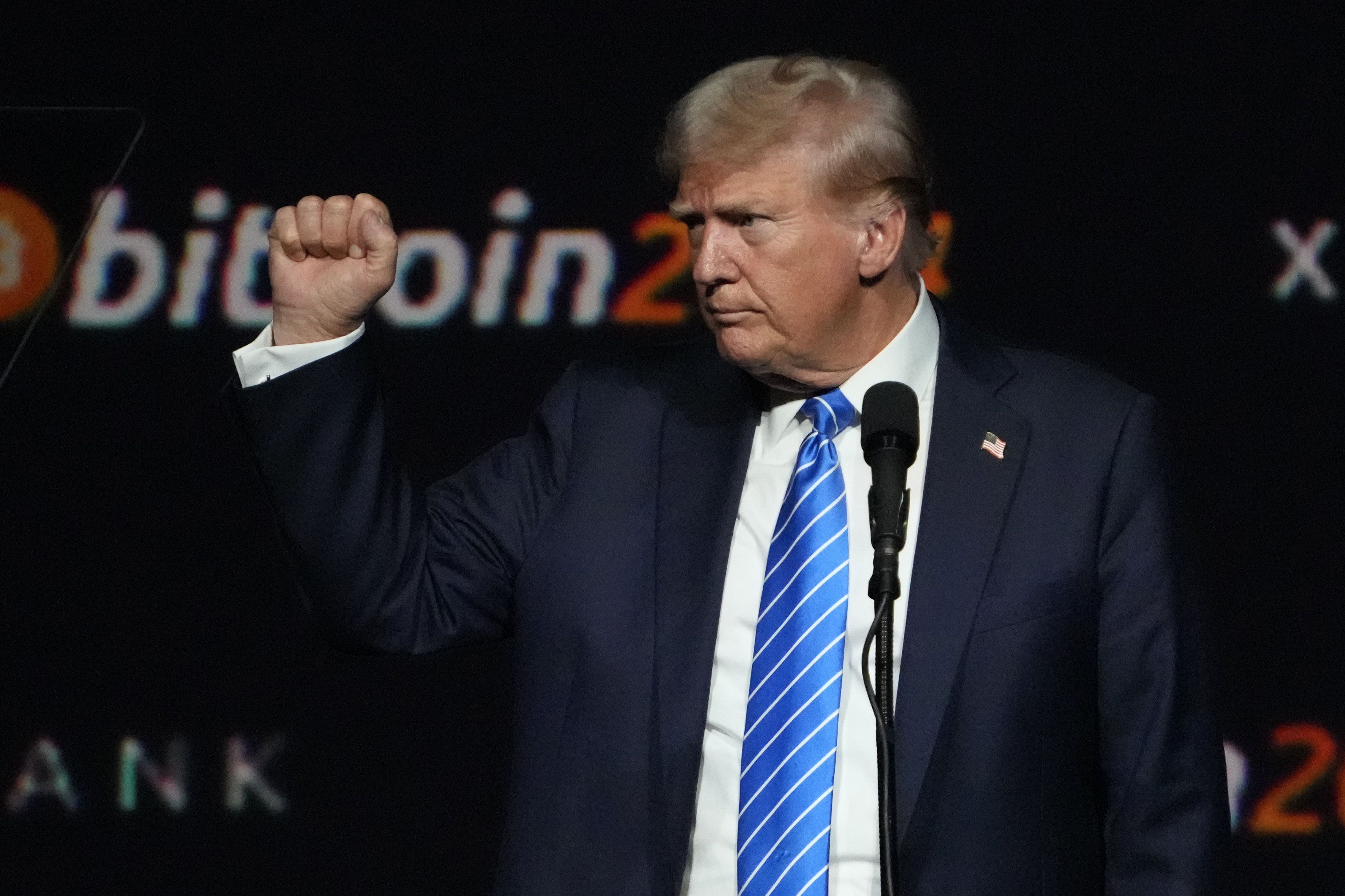 Donald Trump speaks at the Bitcoin 2024 Conference in Nashville, Tenn. [File: Mark HumphreyAP]
