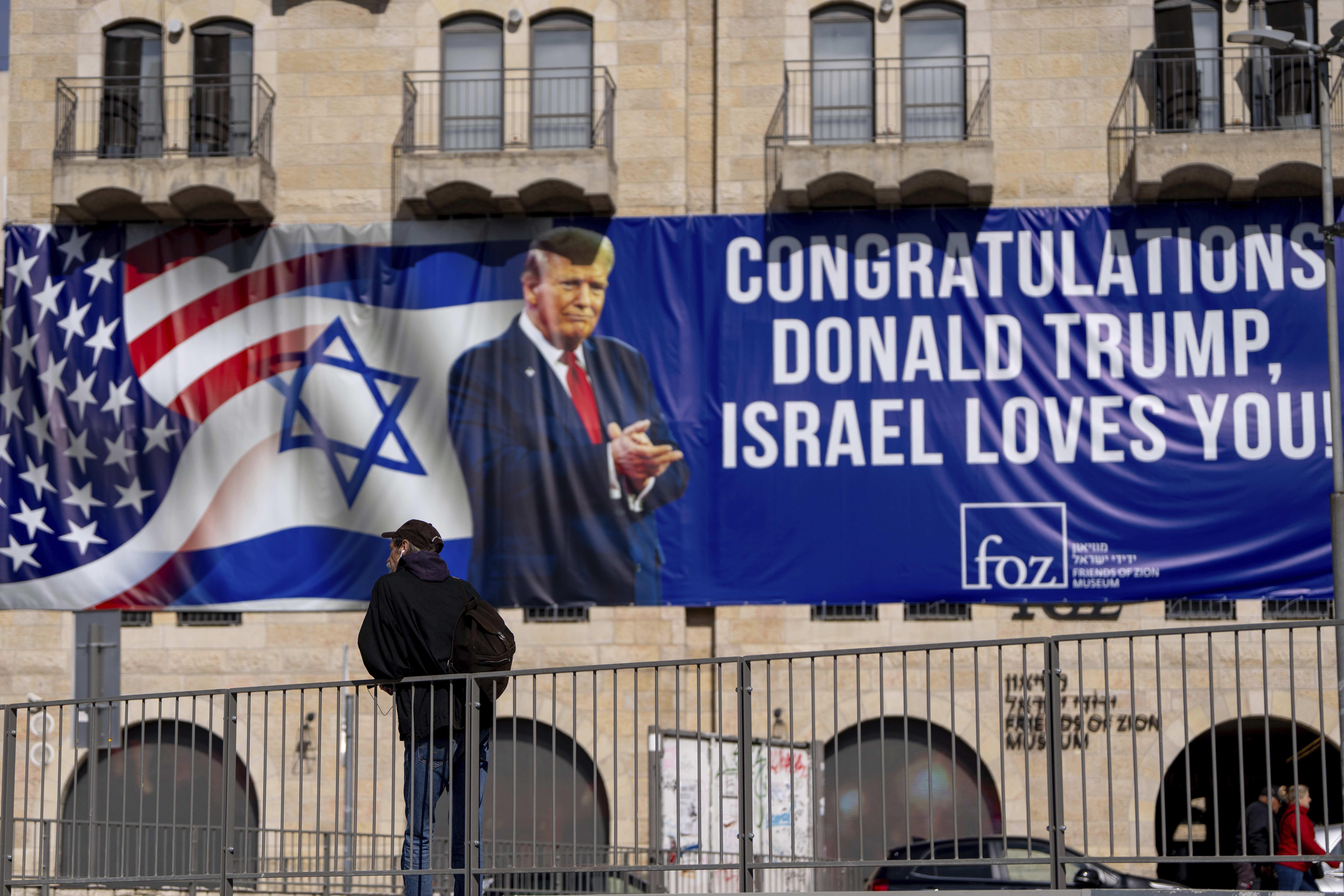 A billboard congratulating US President-elect Donald Trump in Jerusalem o
