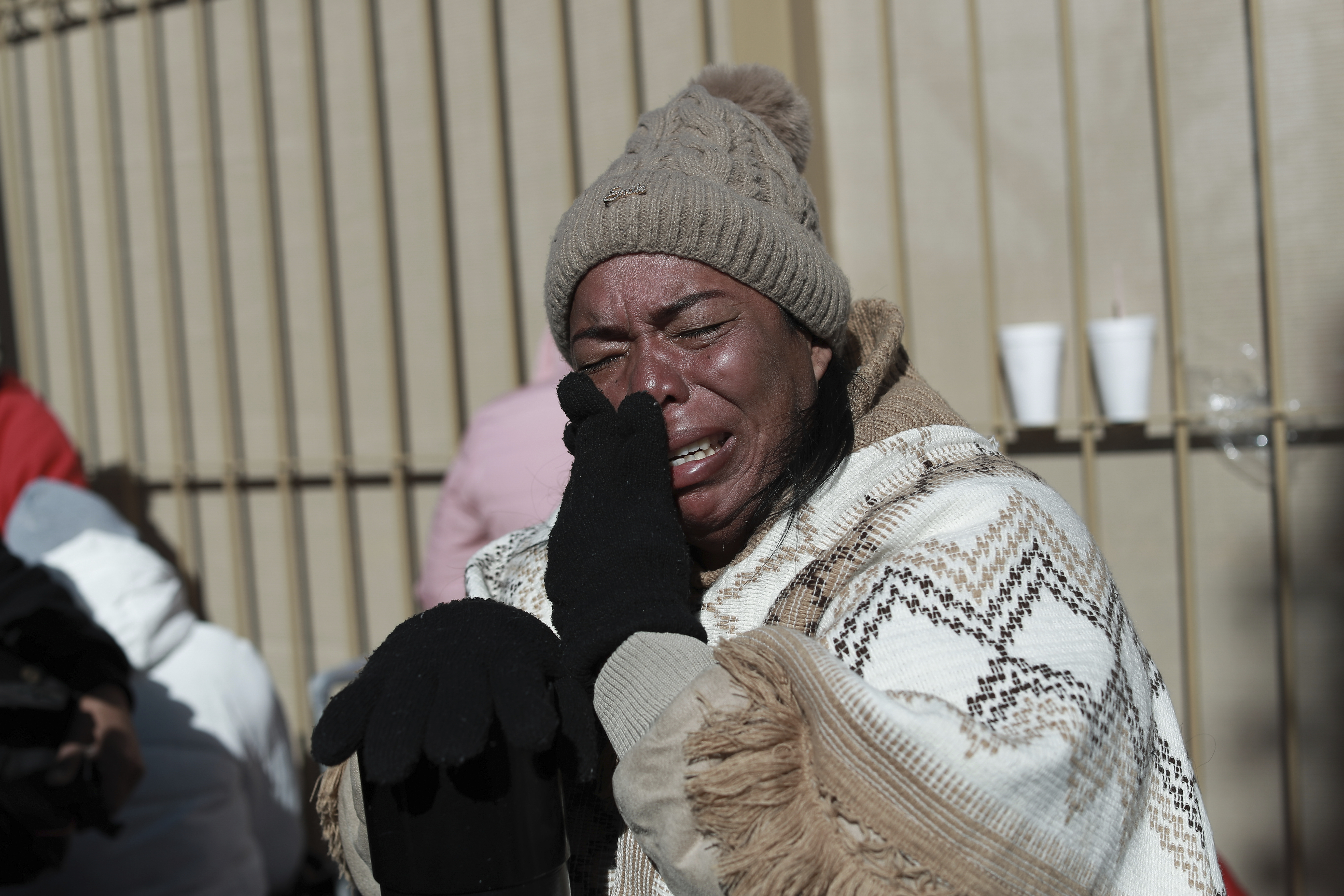 Colombian migrant Margelis Tinoco, 48, cries after her CBP One appointment was canceled at the Paso del Norte international bridge in Ciudad Juarez, Mexico, on the border with the U.S