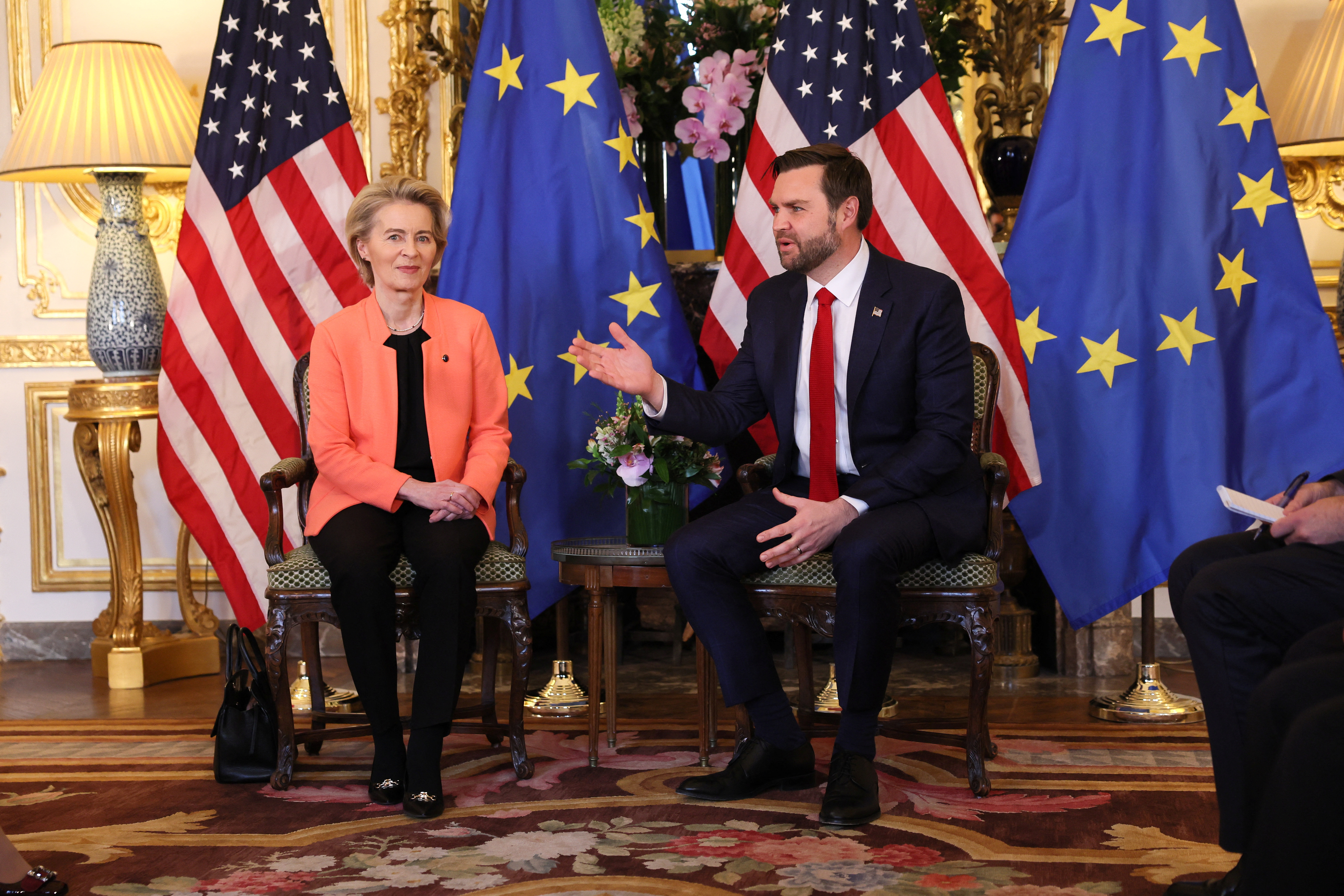 U.S. Vice President JD Vance attends a bilateral meeting with European Commission President Ursula von der Leyen and EU High Representative for Foreign Affairs and Security Policy Kaja Kallas at the residence of the U.S. Ambassador in Paris, France, February 11, 2025. REUTERS/Leah Millis