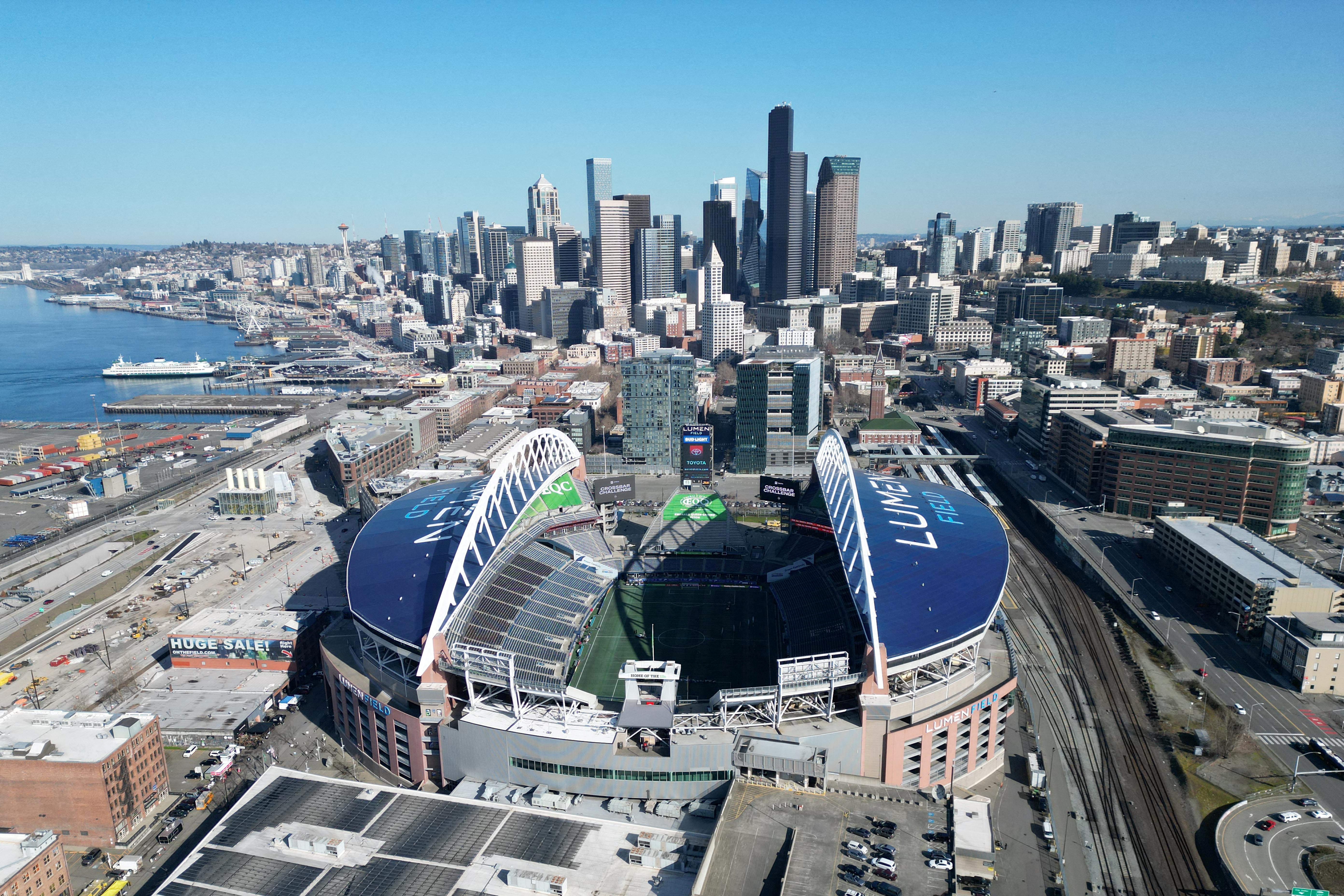 General view of the 12 stadiums set to host the 2025 Club World Cup Mar 18, 2023; Seattle, Washington, USA; A general overall aerial view of Lumen Field. The stadium is the home of the Seattle Sounders FC and Seattle Seahawks. Mandatory Credit: Kirby Lee-USA TODAY Sports