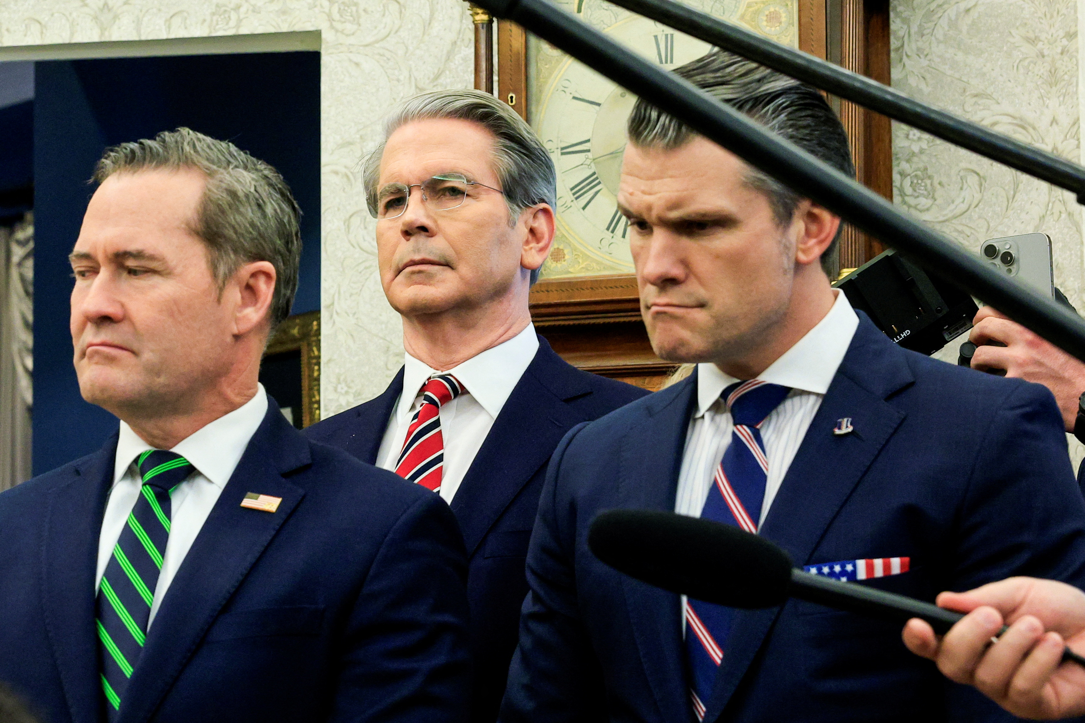 US National Security Advisor Mike Waltz, Secretary of Defense Pete Hegseth and Secretary of the Treasury Scott Bessent