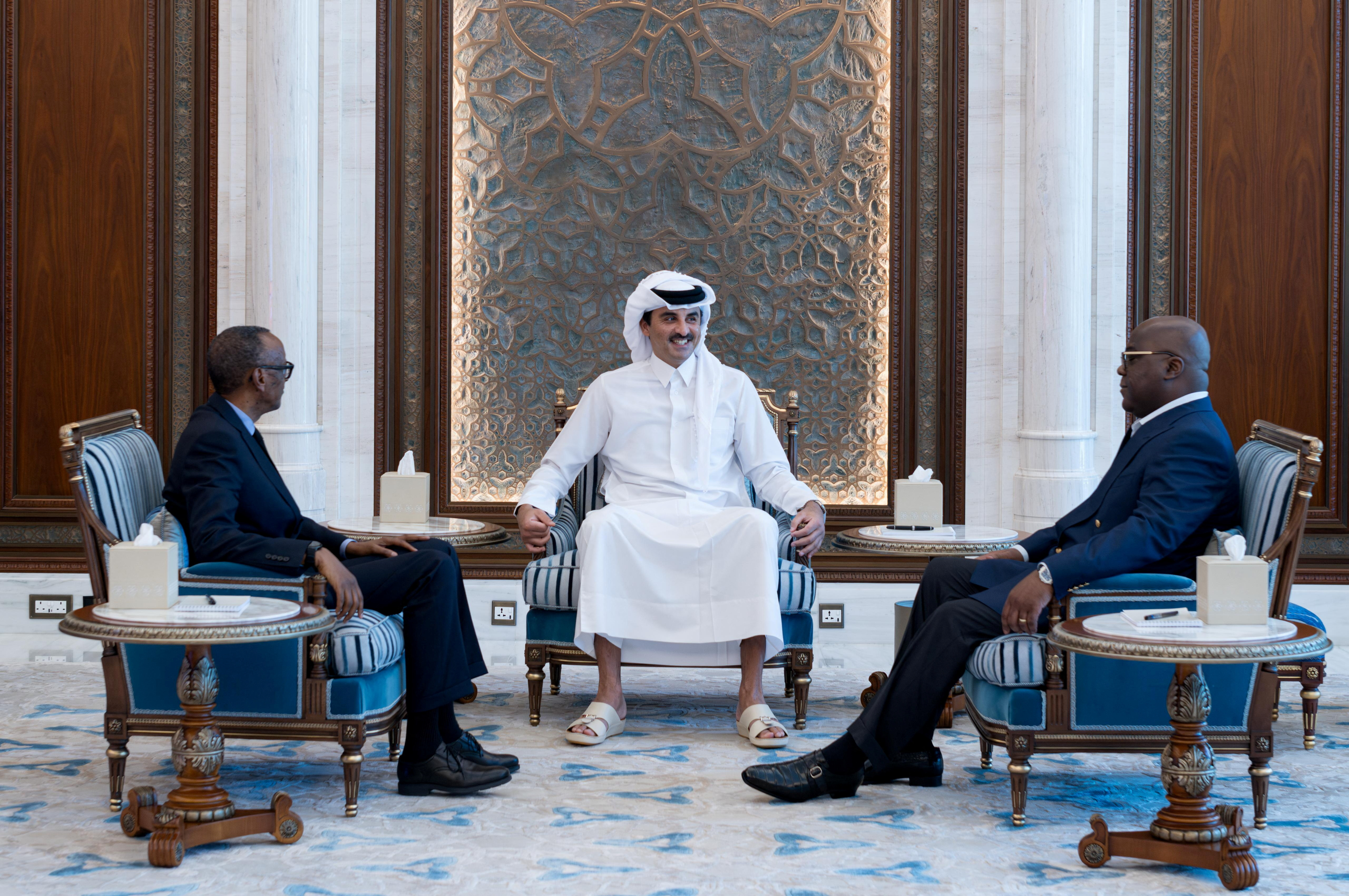 Democratic Republic of Congo President Felix Tshisekedi and his Rwandan counterpart Paul Kagame meet with Qatar's Emir Sheikh Tamim bin Hamad Al Thani