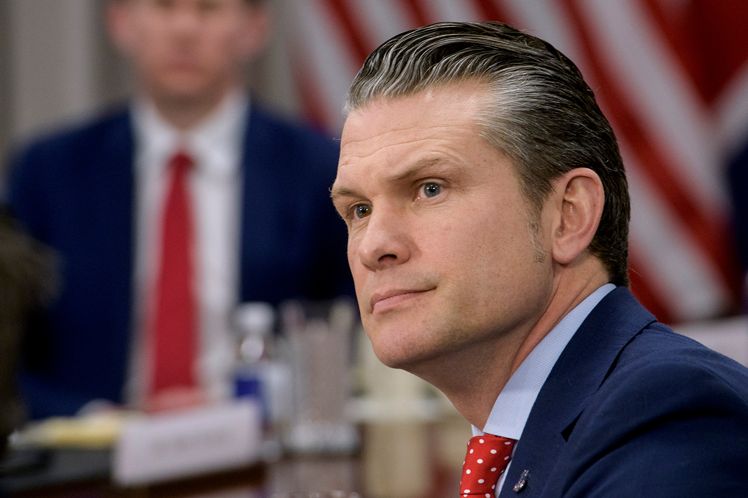 US Defense Secretary Pete Hegseth responds to questions from reporters during a meeting with UK's Defense Secretary John Healey at the Pentagon, on March 6, 2025, in Washington. [Rod Lamkey, Jr./AP]