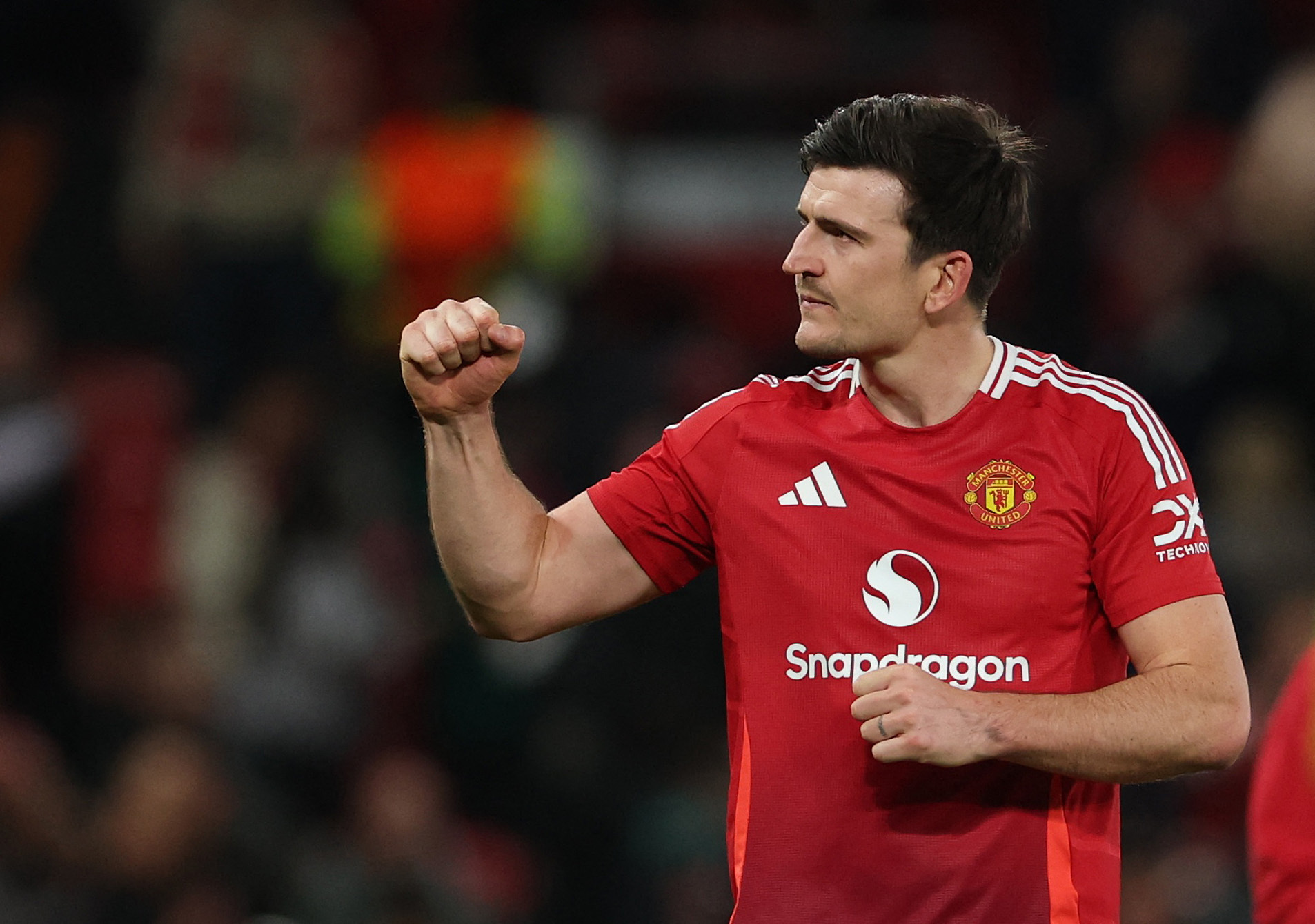 Manchester United's Harry Maguire celebrates after the match.