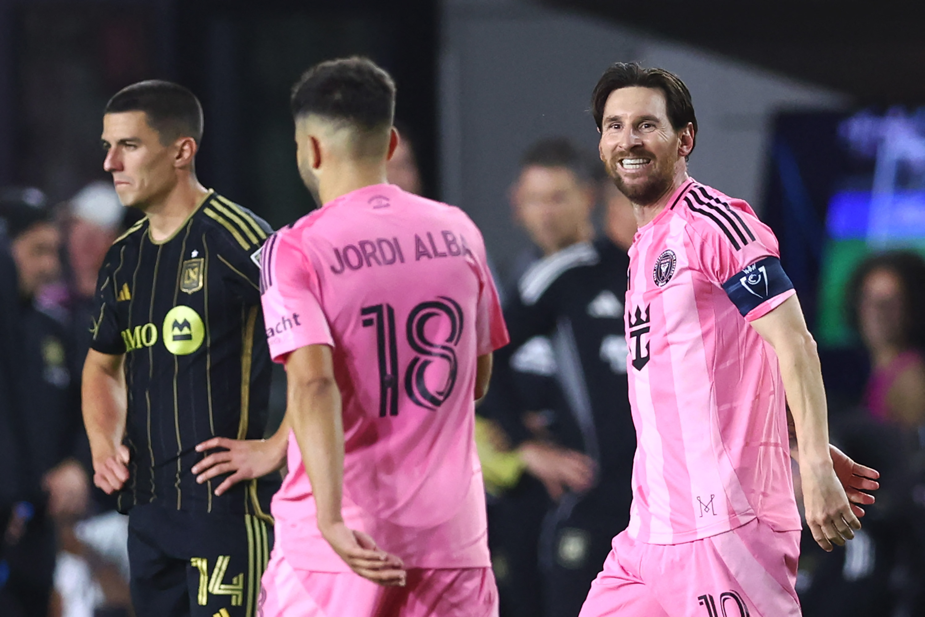 Lionel Messi reacts.