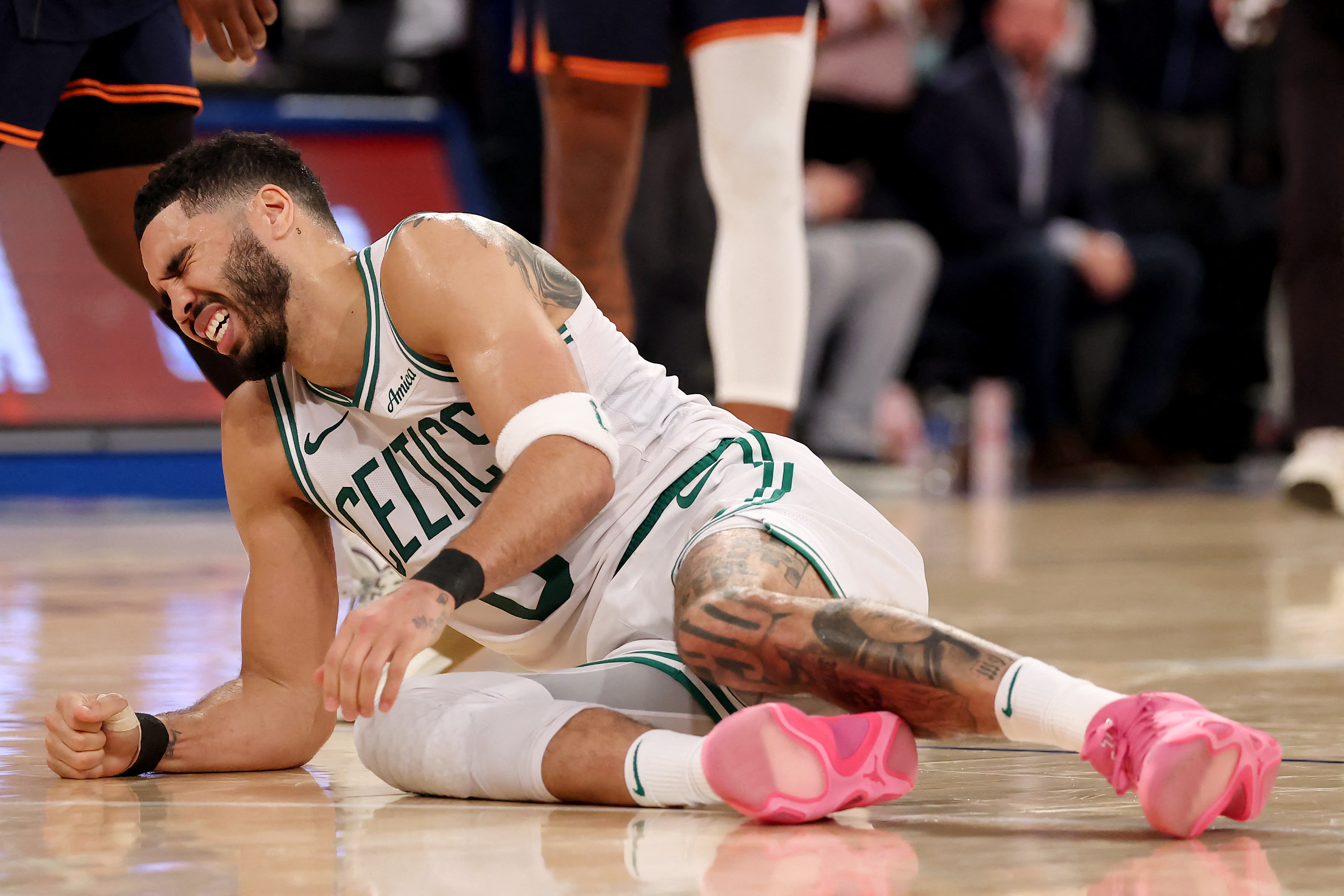 Jayson Tatum reacts.