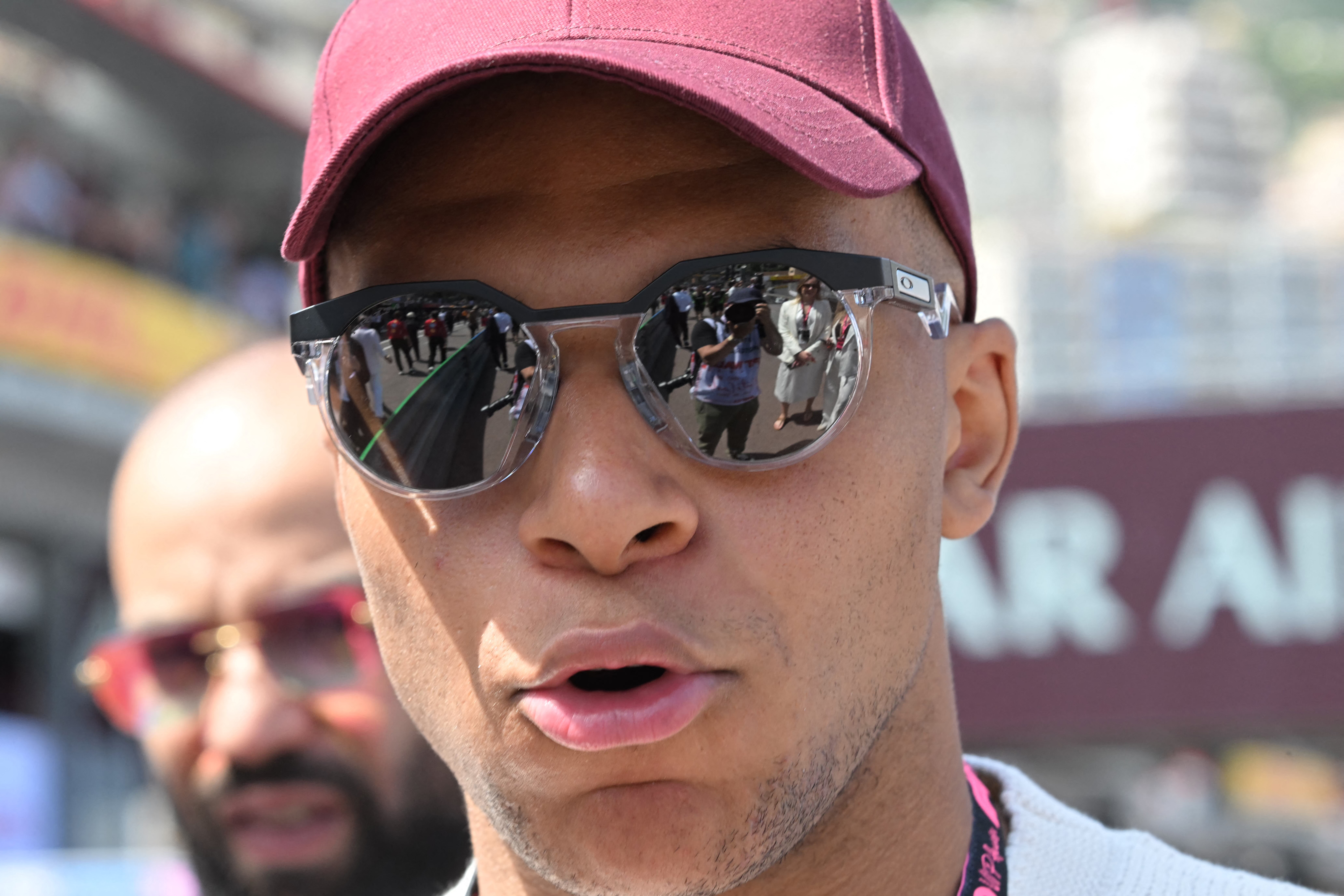 Kylian Mbappe reacts.