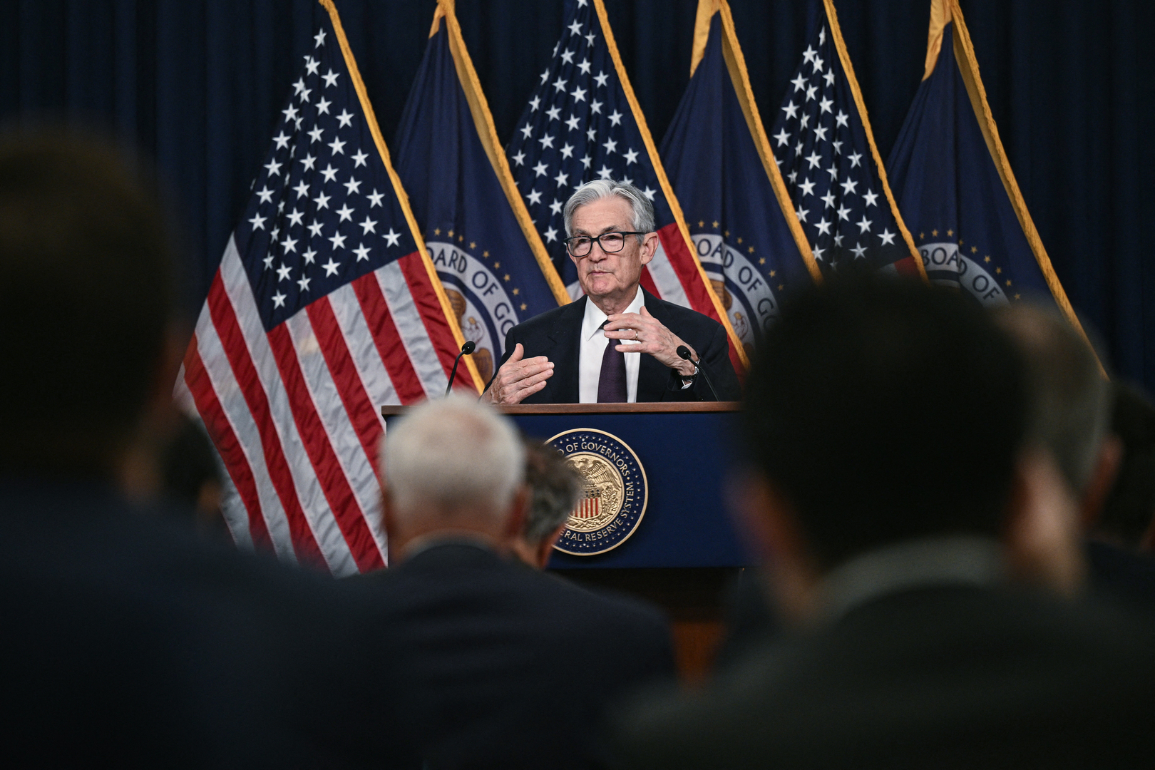 US Federal Reserve Board Chairman Jerome Powell speaks during a news conference following a Federal Open Market Committee meeting at the Federal Reserve in Washington, DC, on May 7, 2025.[Brendan Smialowski/AFP]