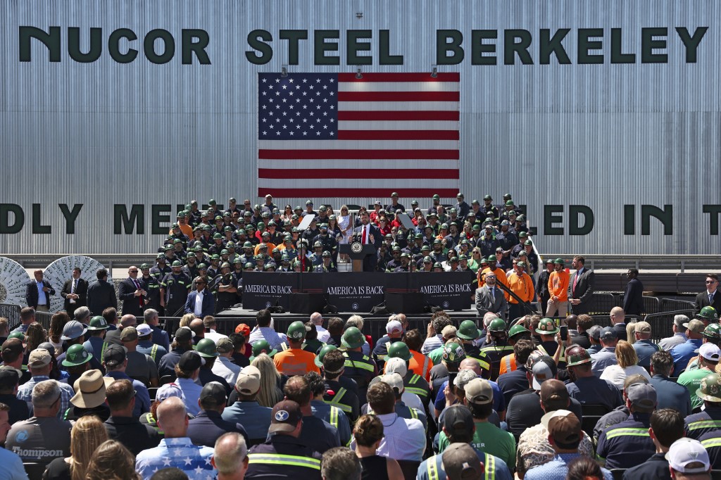 US Vice President JD Vance speaks as he visits Nucor Steel Berkeley in May 2025
